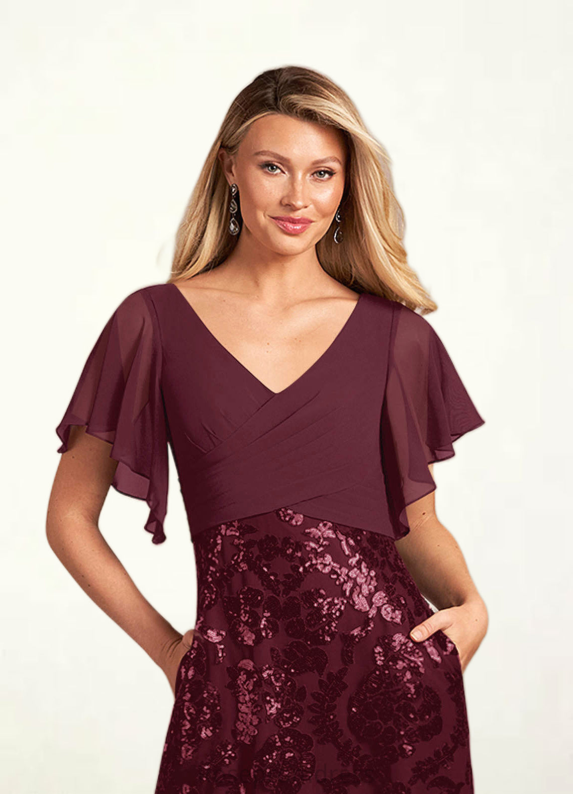 Kristina A-Line Sequins Chiffon Ankle-Length Dress SRSP0022690