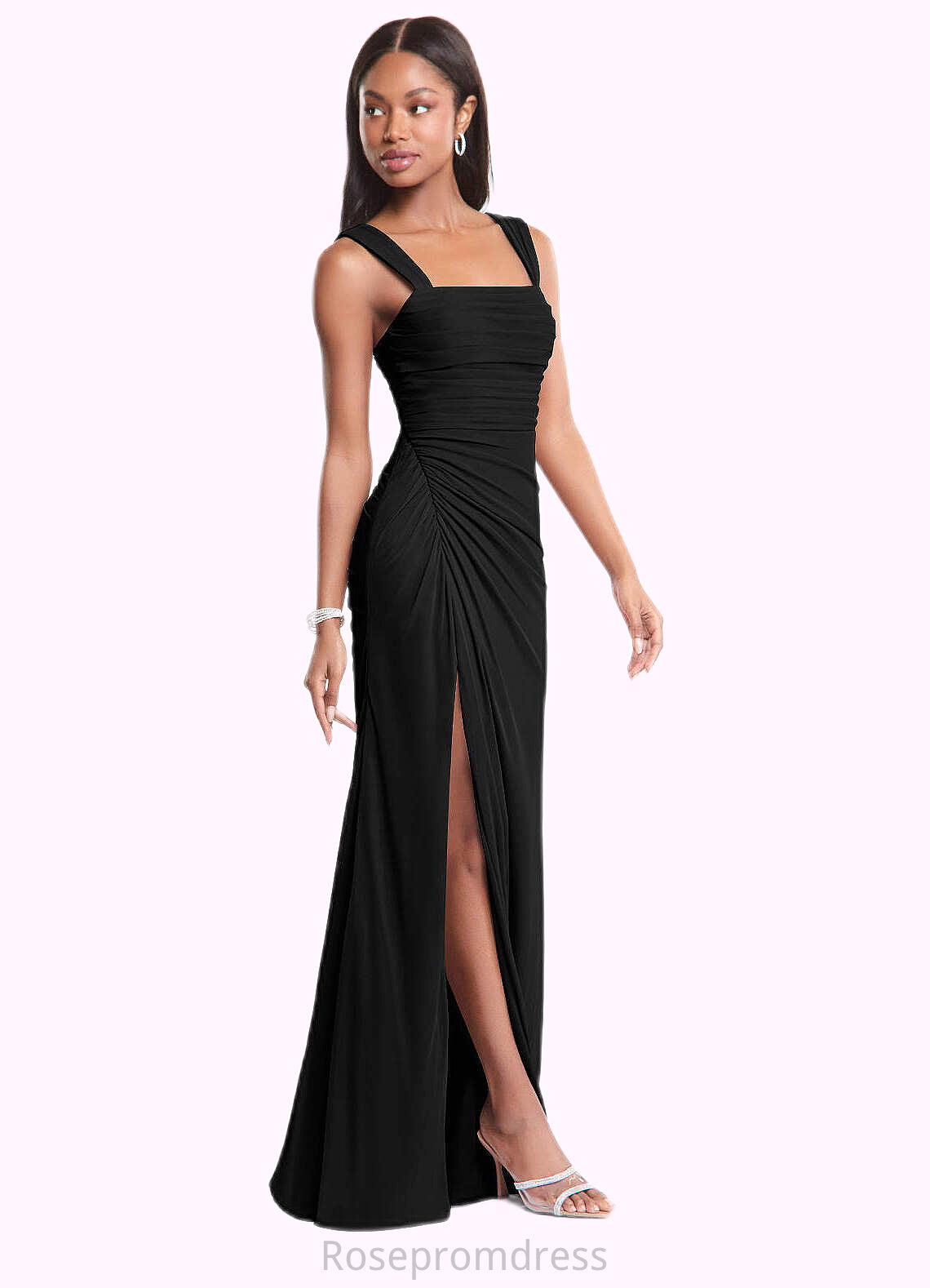 Mckinley Sheath Ruched Mesh Floor-Length Dress black SRSP0022704