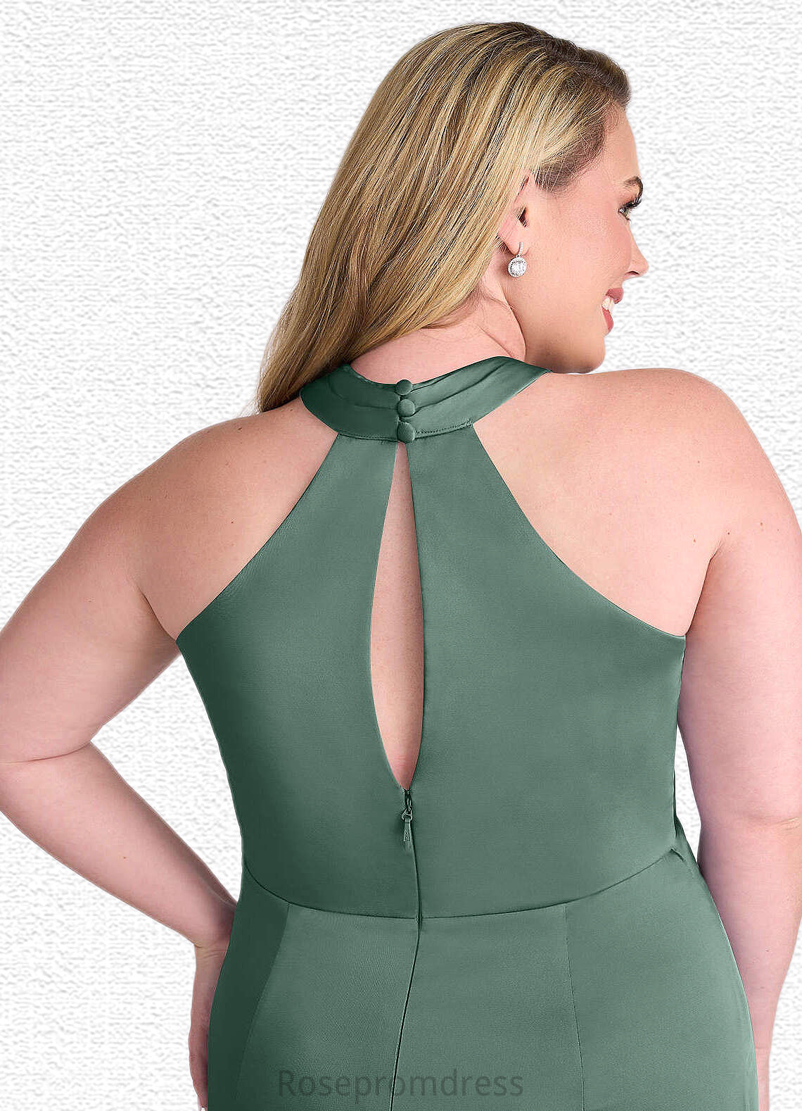 Nathalie Keyhole Halter Stretch Satin Sheath Dress Eucalyptus SRSP0022713
