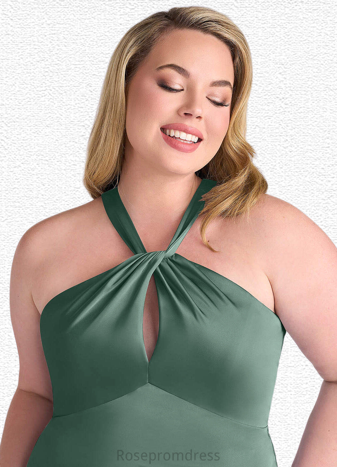 Nathalie Keyhole Halter Stretch Satin Sheath Dress Eucalyptus SRSP0022713