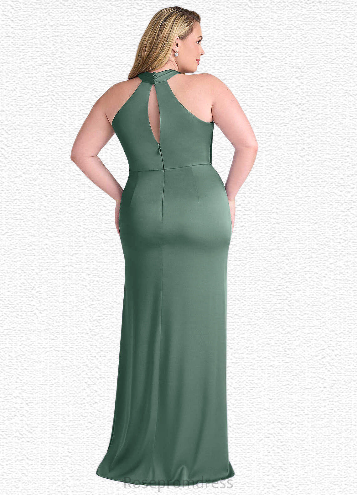 Nathalie Keyhole Halter Stretch Satin Sheath Dress Eucalyptus SRSP0022713