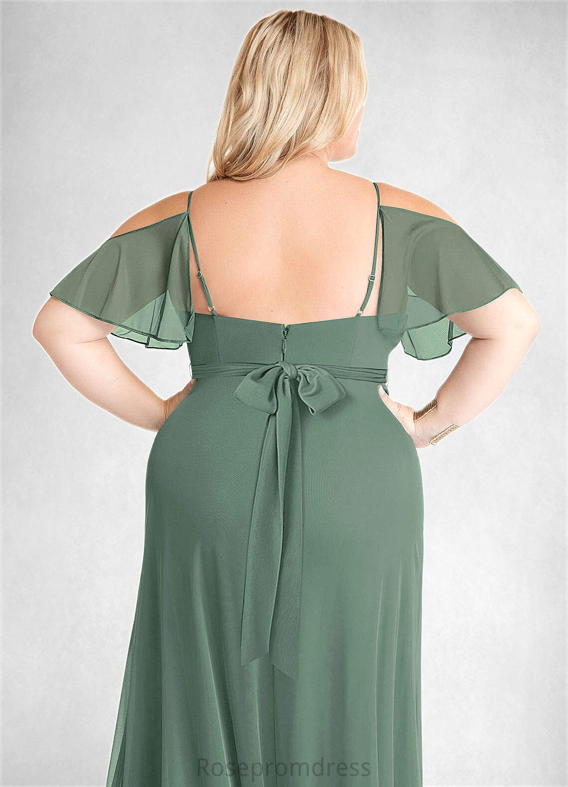 Kayla A-Line V-neck Ruched Mesh Floor-Length Dress Eucalyptus SRSP0022714