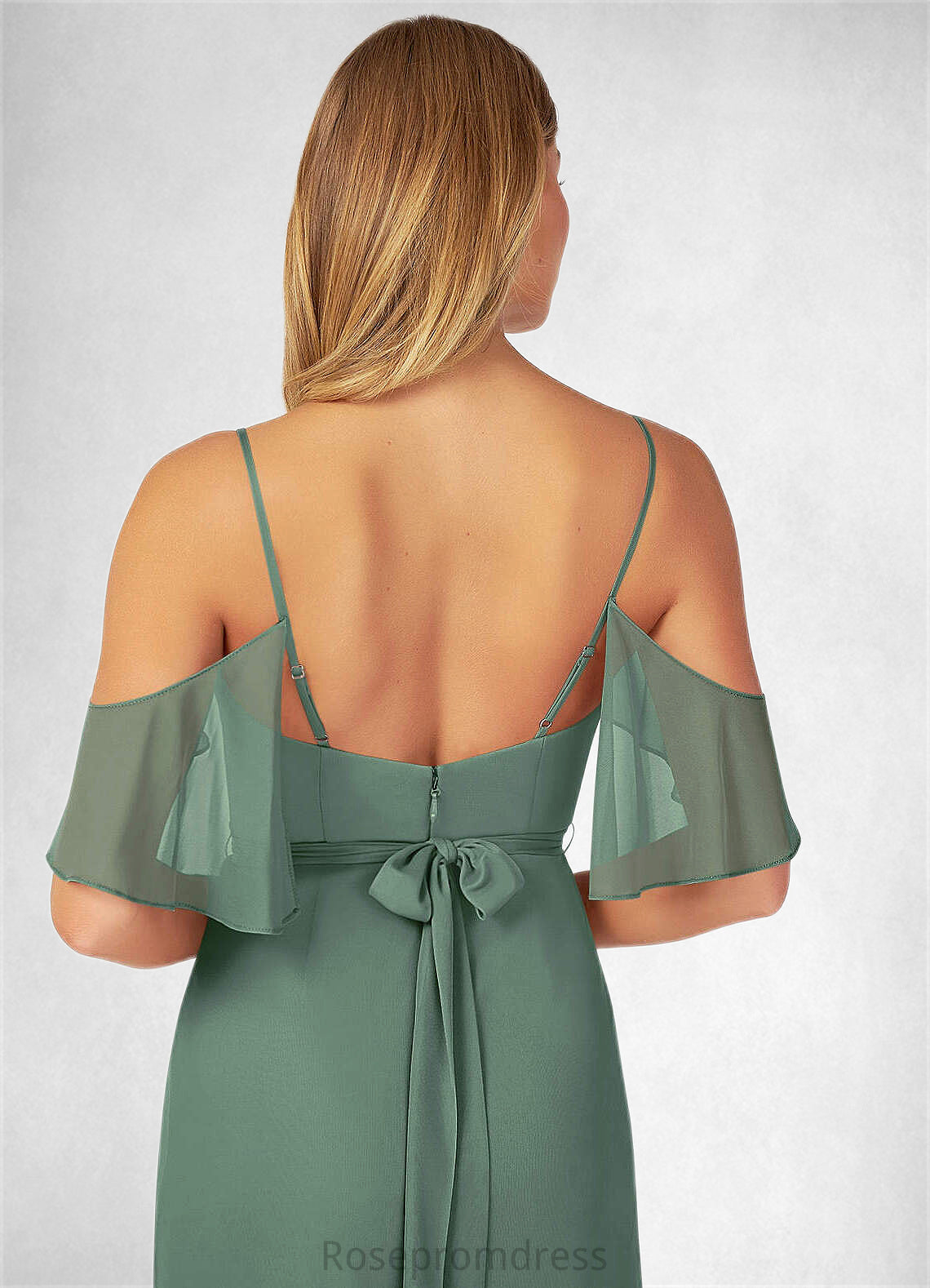 Kayla A-Line V-neck Ruched Mesh Floor-Length Dress Eucalyptus SRSP0022714