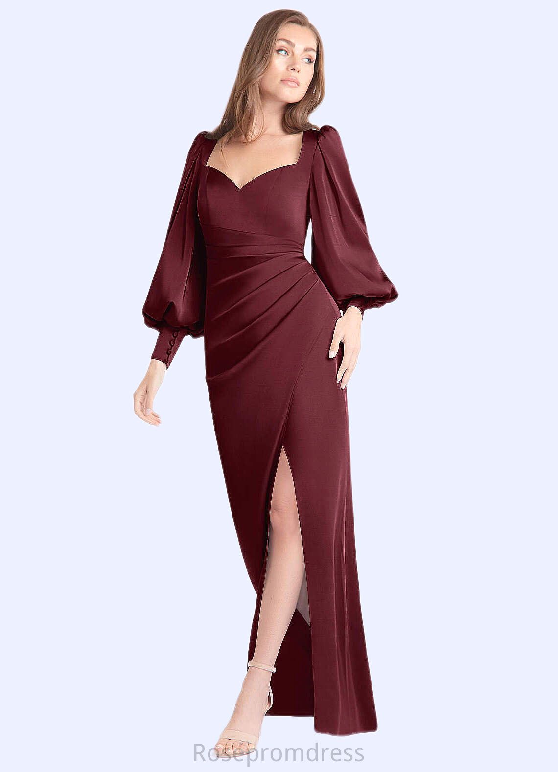 Krystal Sheath Long Sleeve Stretch Satin Floor-Length Dress Cabernet SRSP0022738