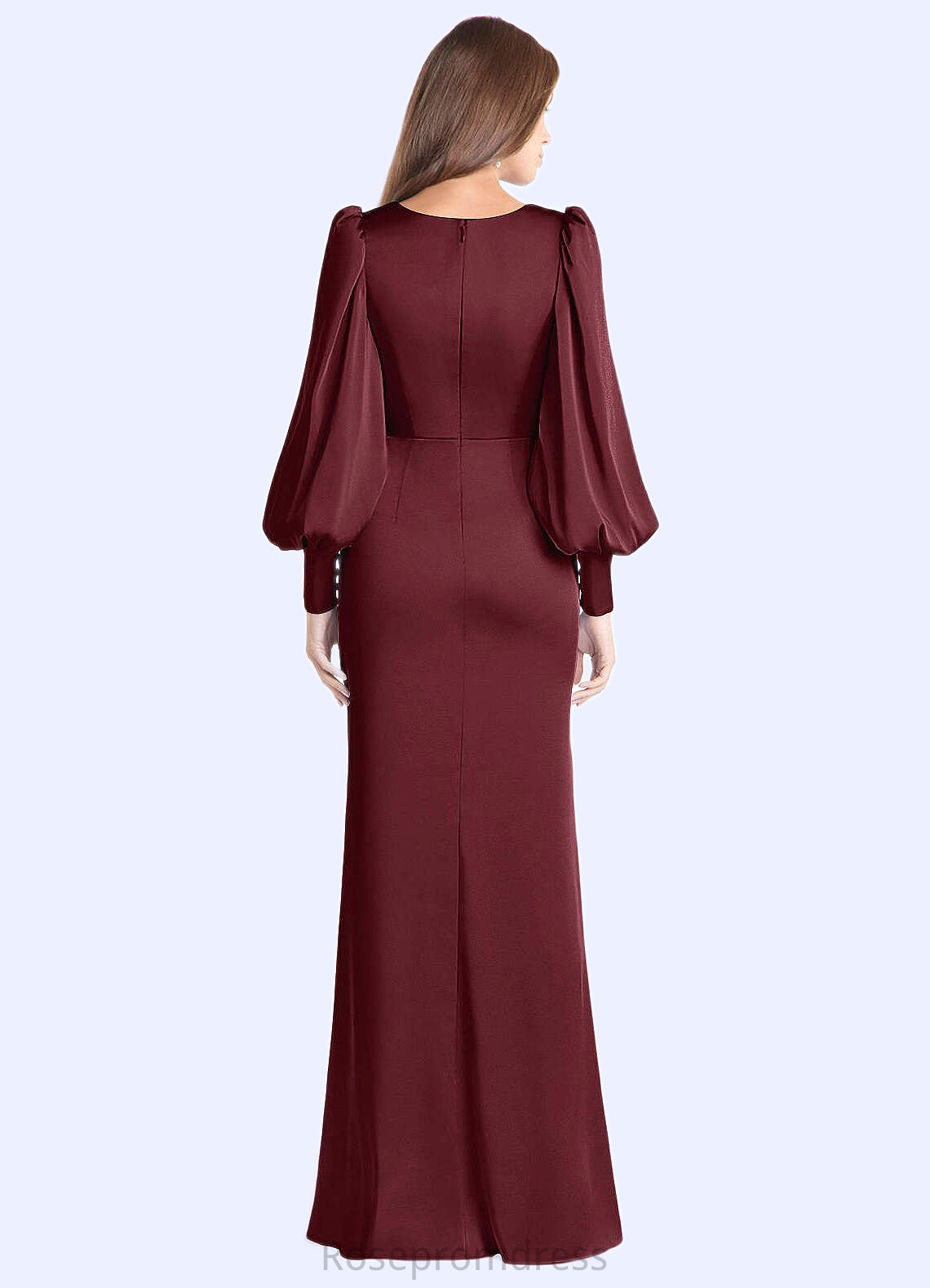 Krystal Sheath Long Sleeve Stretch Satin Floor-Length Dress Cabernet SRSP0022738