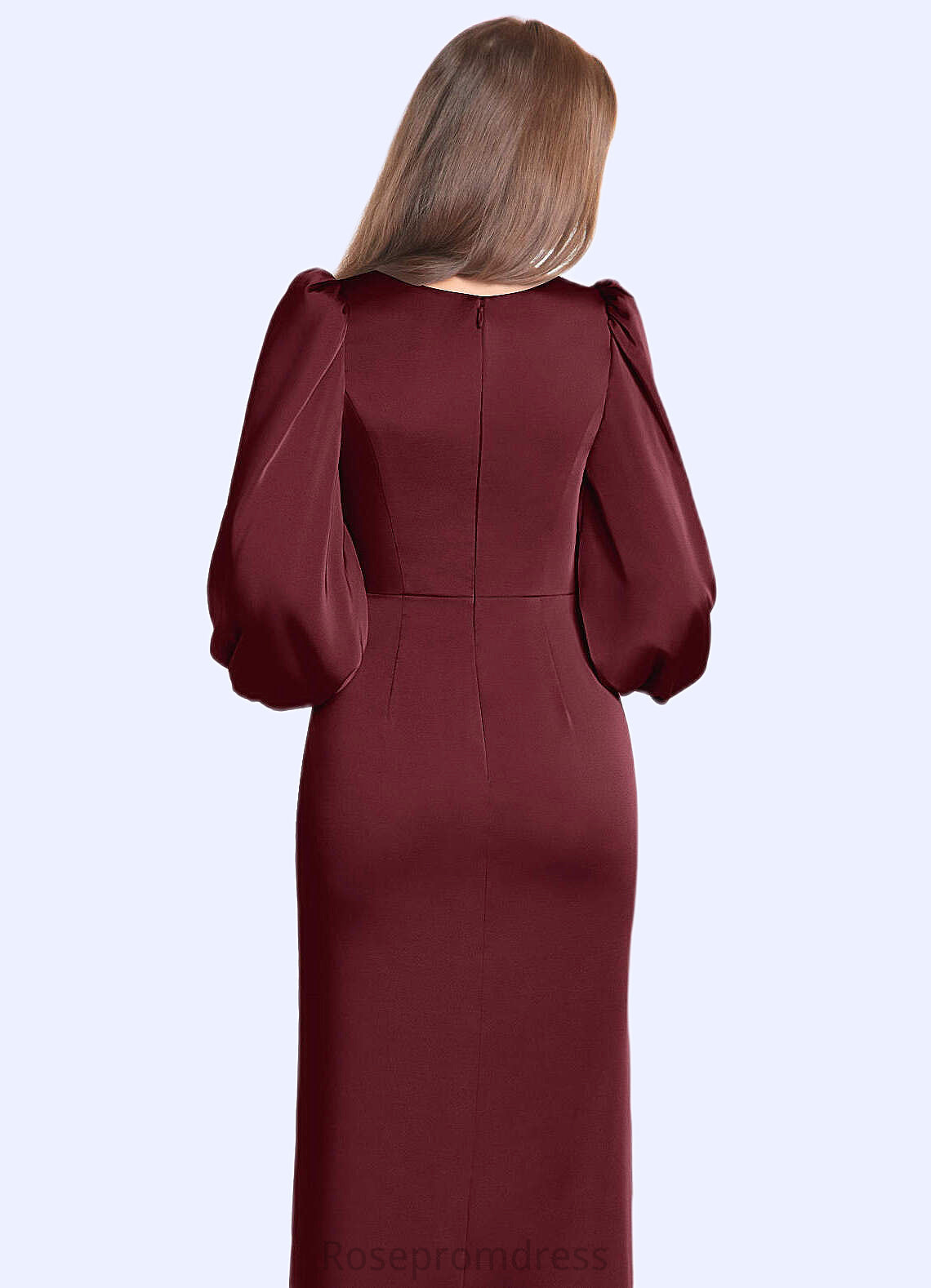 Krystal Sheath Long Sleeve Stretch Satin Floor-Length Dress Cabernet SRSP0022738