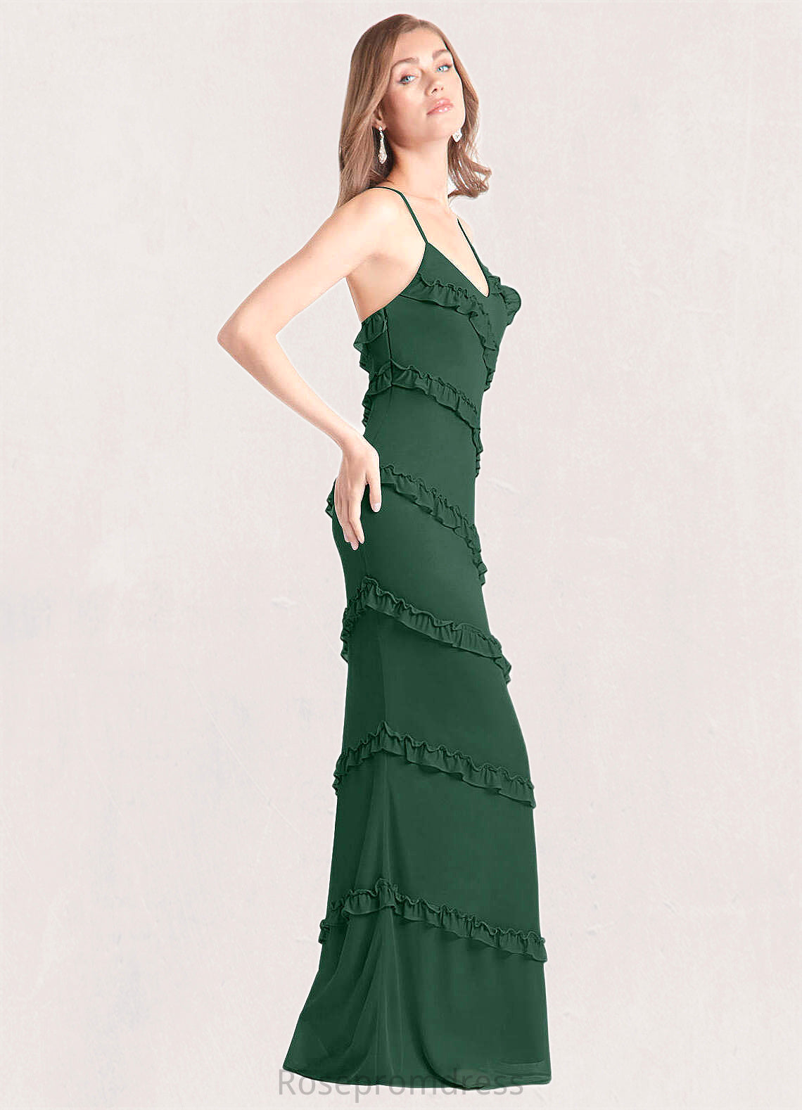 Tara Mermaid Mesh Floor-Length Dress Dark Green SRSP0022739