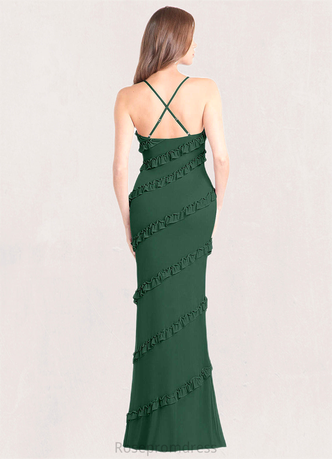 Tara Mermaid Mesh Floor-Length Dress Dark Green SRSP0022739