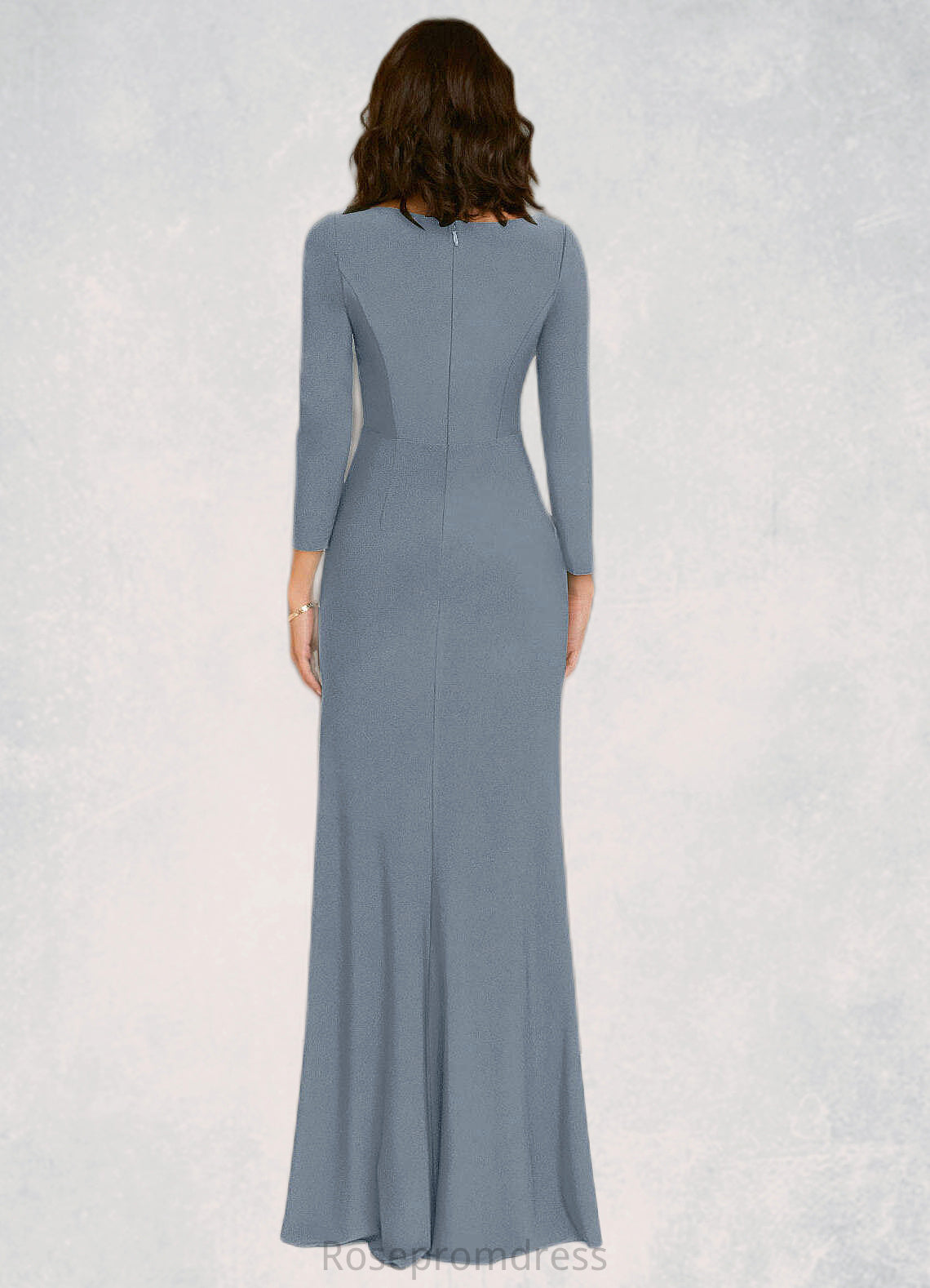 Quinn Sheath Long Sleeve Luxe Knit Floor-Length Dress dusty blue SRSP0022741