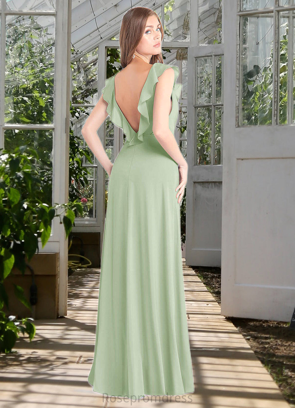 Nydia A-Line Pleated Stretch Chiffon Floor-Length Dress Dusty Sage SRSP0022745