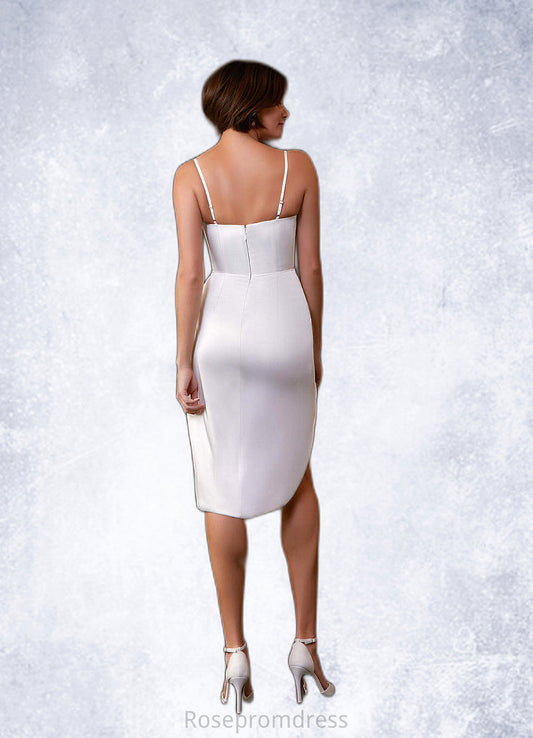 Moriah Sheath Cowl Neckline Pleated Stretch Satin Knee-Length Dress Diamond White SRSP0022762