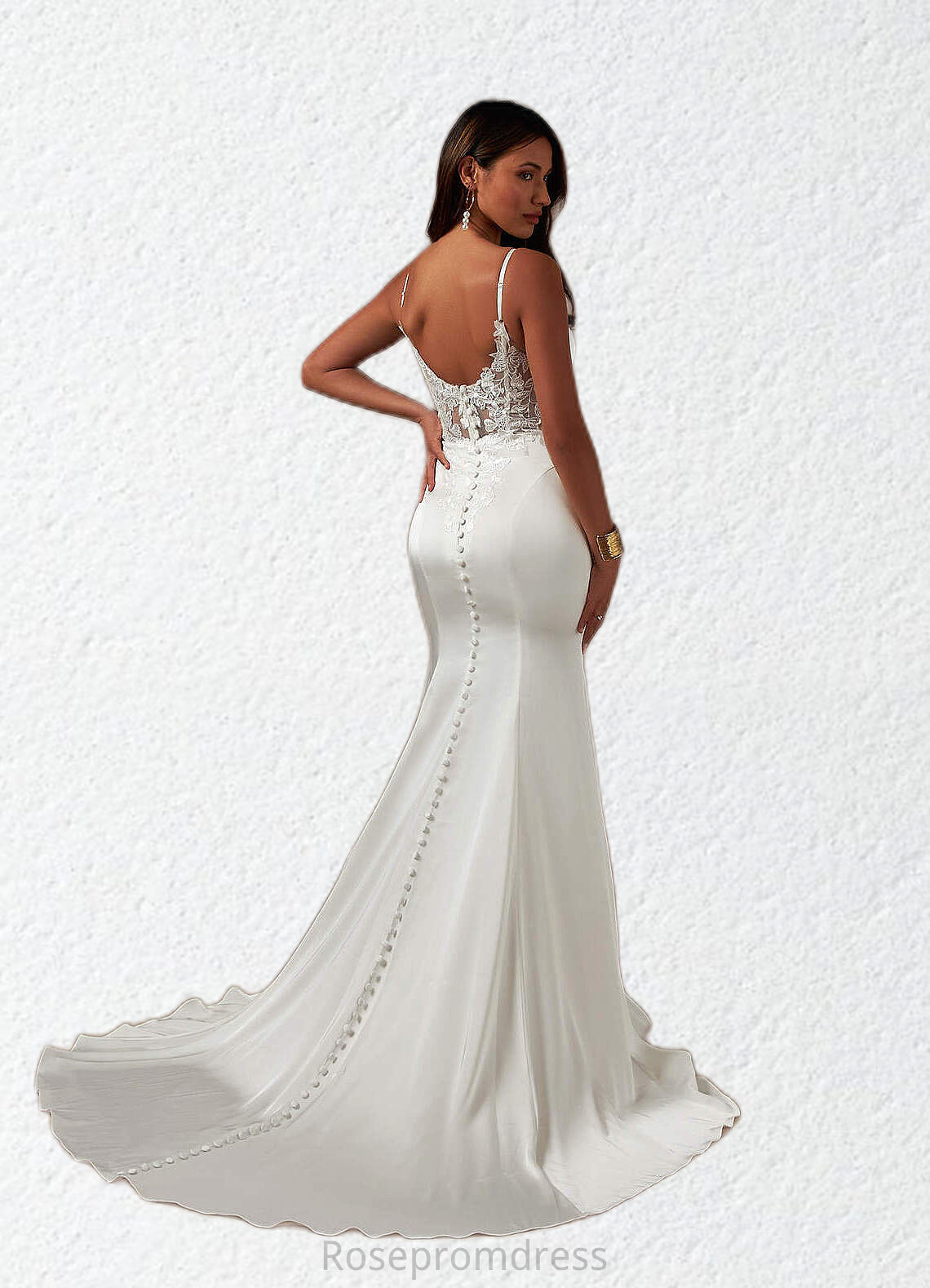 Parker Mermaid Lace Stretch Satin Chapel Train Dress Diamond White SRSP0022766