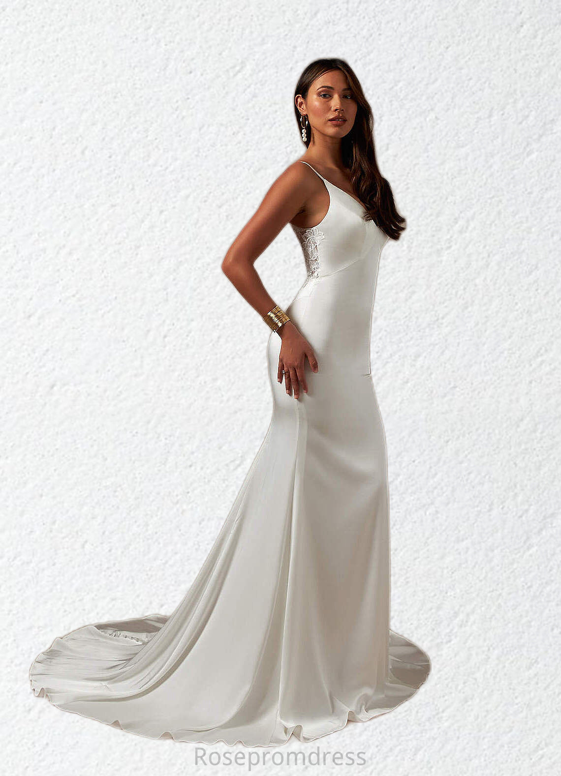 Parker Mermaid Lace Stretch Satin Chapel Train Dress Diamond White SRSP0022766