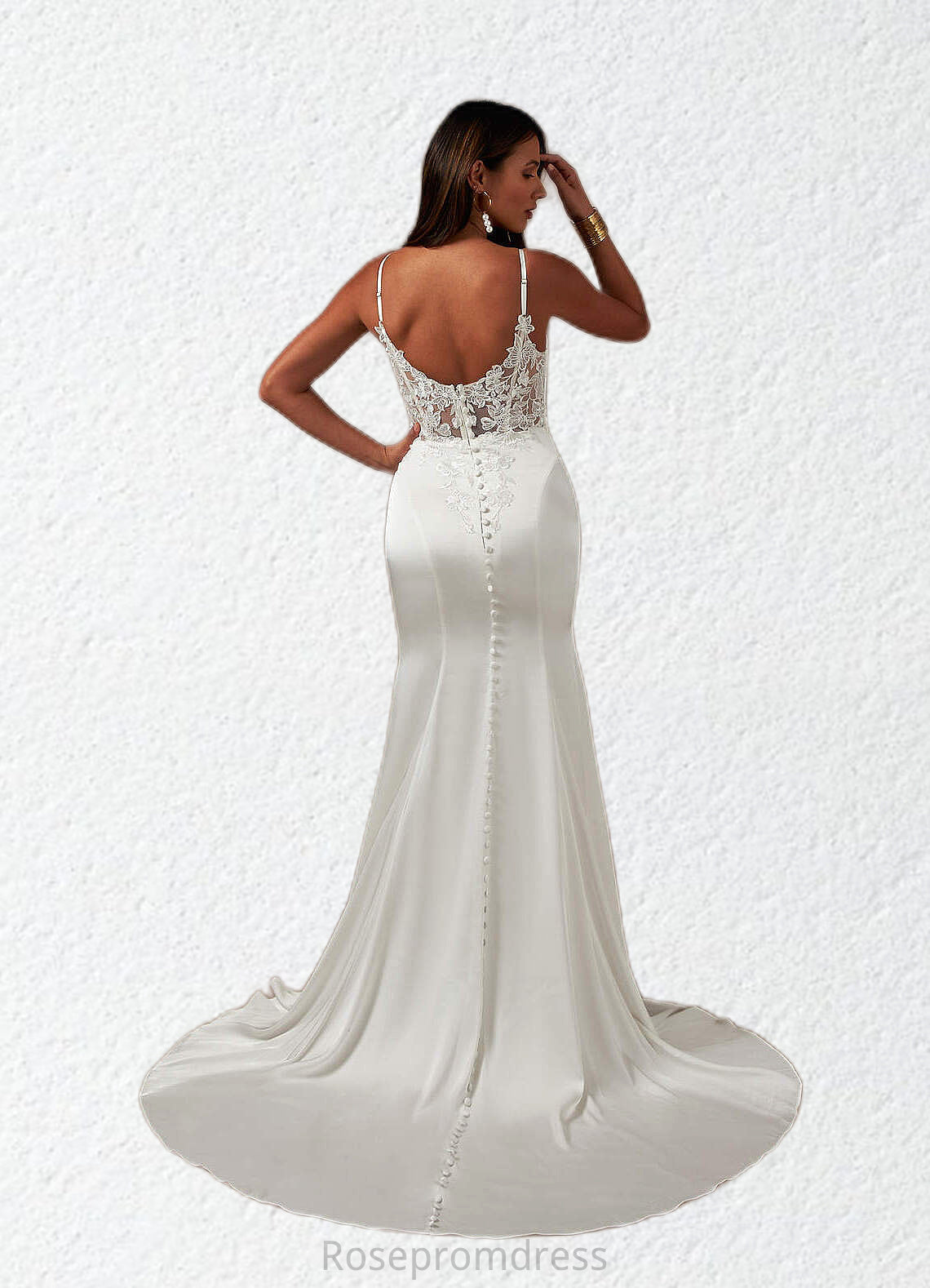 Parker Mermaid Lace Stretch Satin Chapel Train Dress Diamond White SRSP0022766