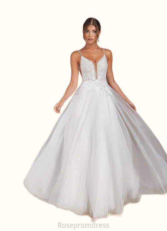 Nancy A-Line V-Neck Sequins Tulle Chapel Train Dress Diamond White/Champagne SRSP0022776