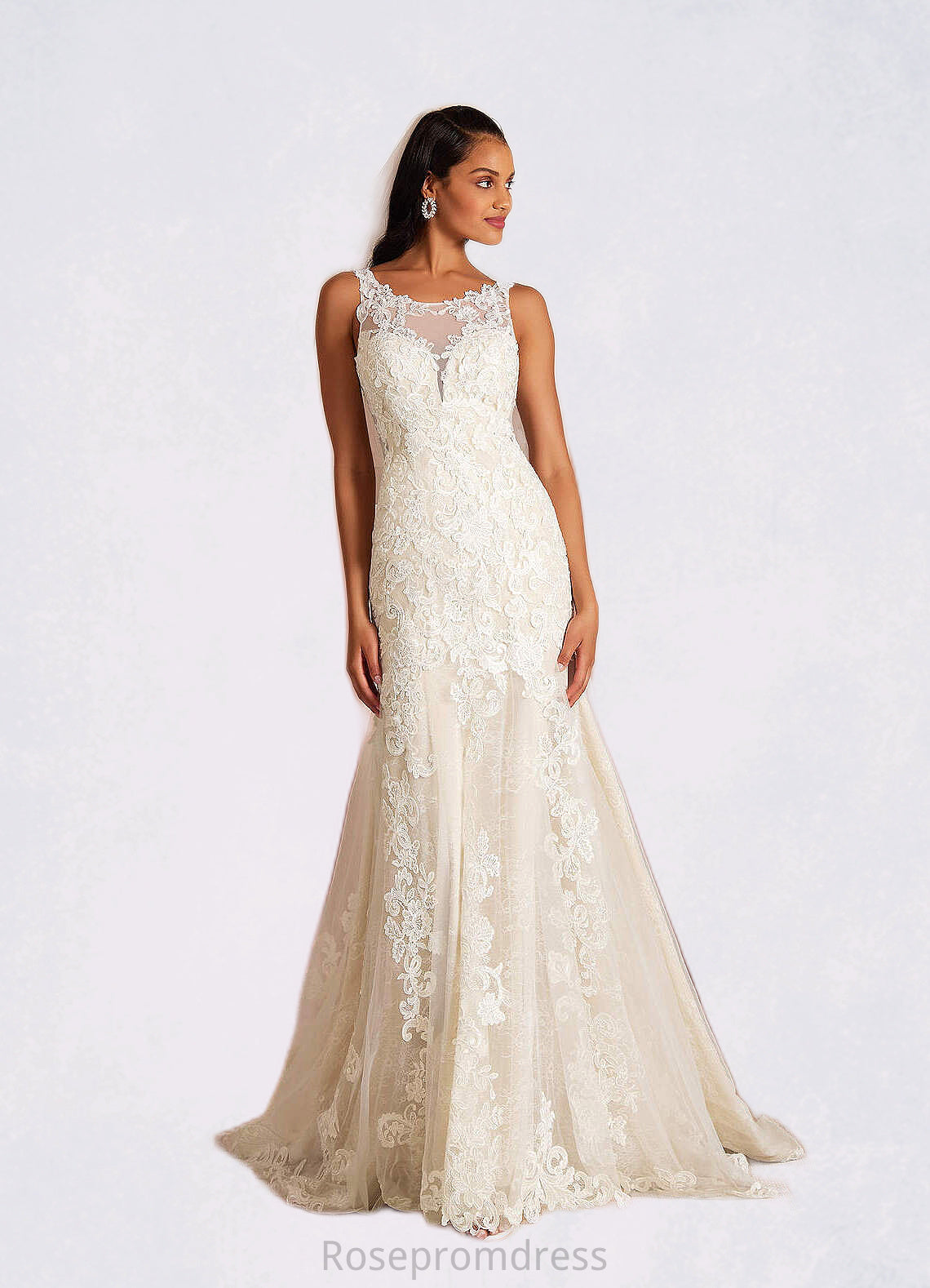 Princess Mermaid Sequins Tulle Cathedral Train Dress Diamond White/Champagne SRSP0022778