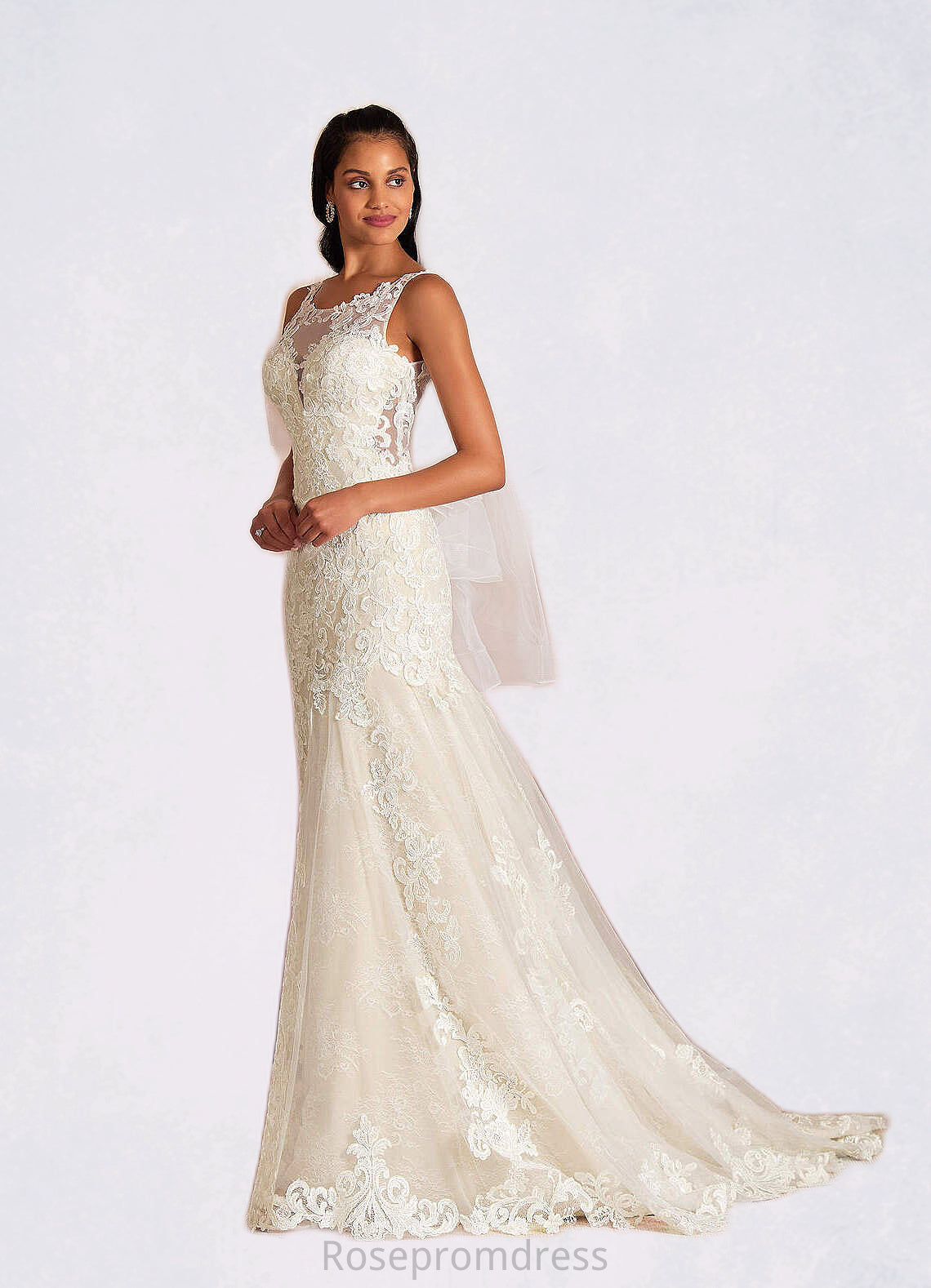 Princess Mermaid Sequins Tulle Cathedral Train Dress Diamond White/Champagne SRSP0022778