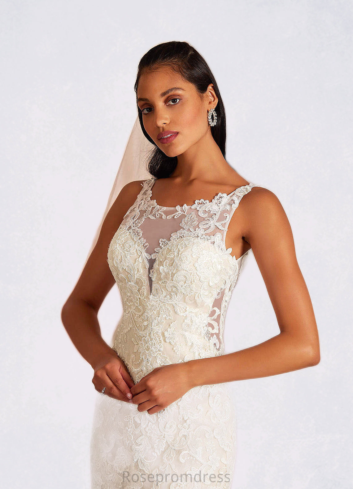 Princess Mermaid Sequins Tulle Cathedral Train Dress Diamond White/Champagne SRSP0022778