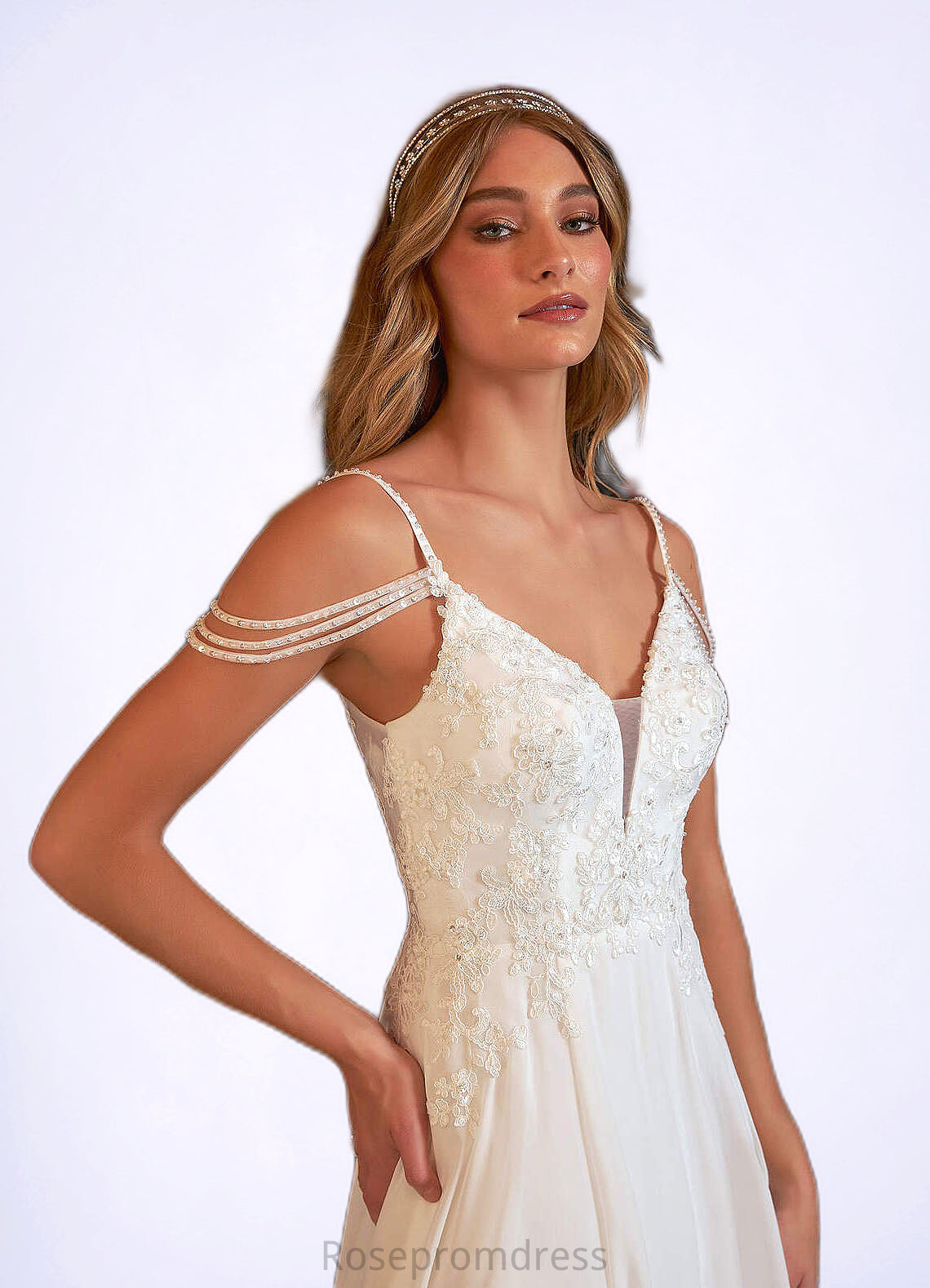 Melany A-Line Sequins Chiffon Cathedral Train Dress Diamond White SRSP0022782