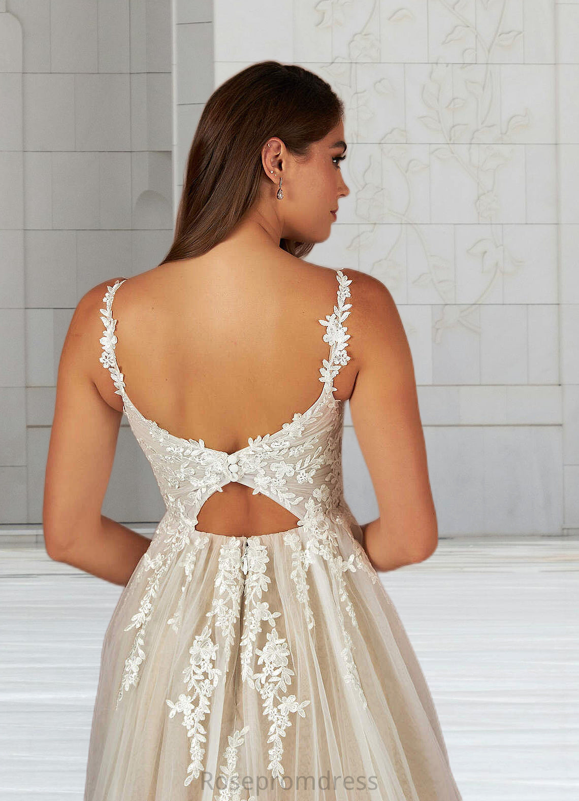 Leyla A-Line Lace Tulle Cathedral Train Dress Diamond White/Nude SRSP0022784