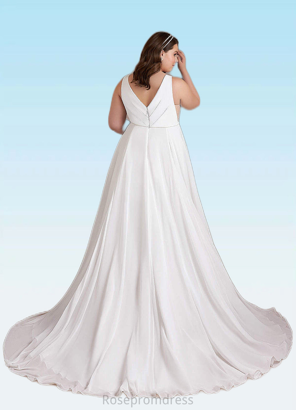 Cecilia A-Line Pleated Chiffon Chapel Train Dress Diamond White SRSP0022786
