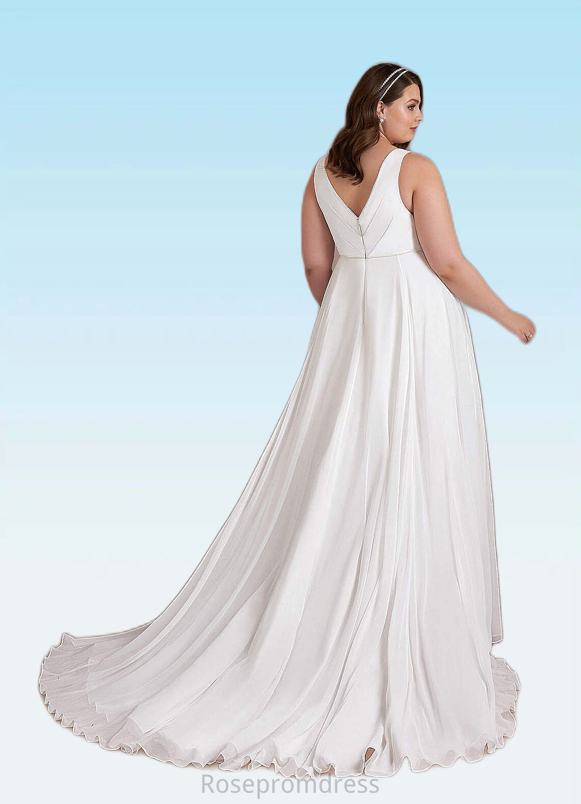 Cecilia A-Line Pleated Chiffon Chapel Train Dress Diamond White SRSP0022786
