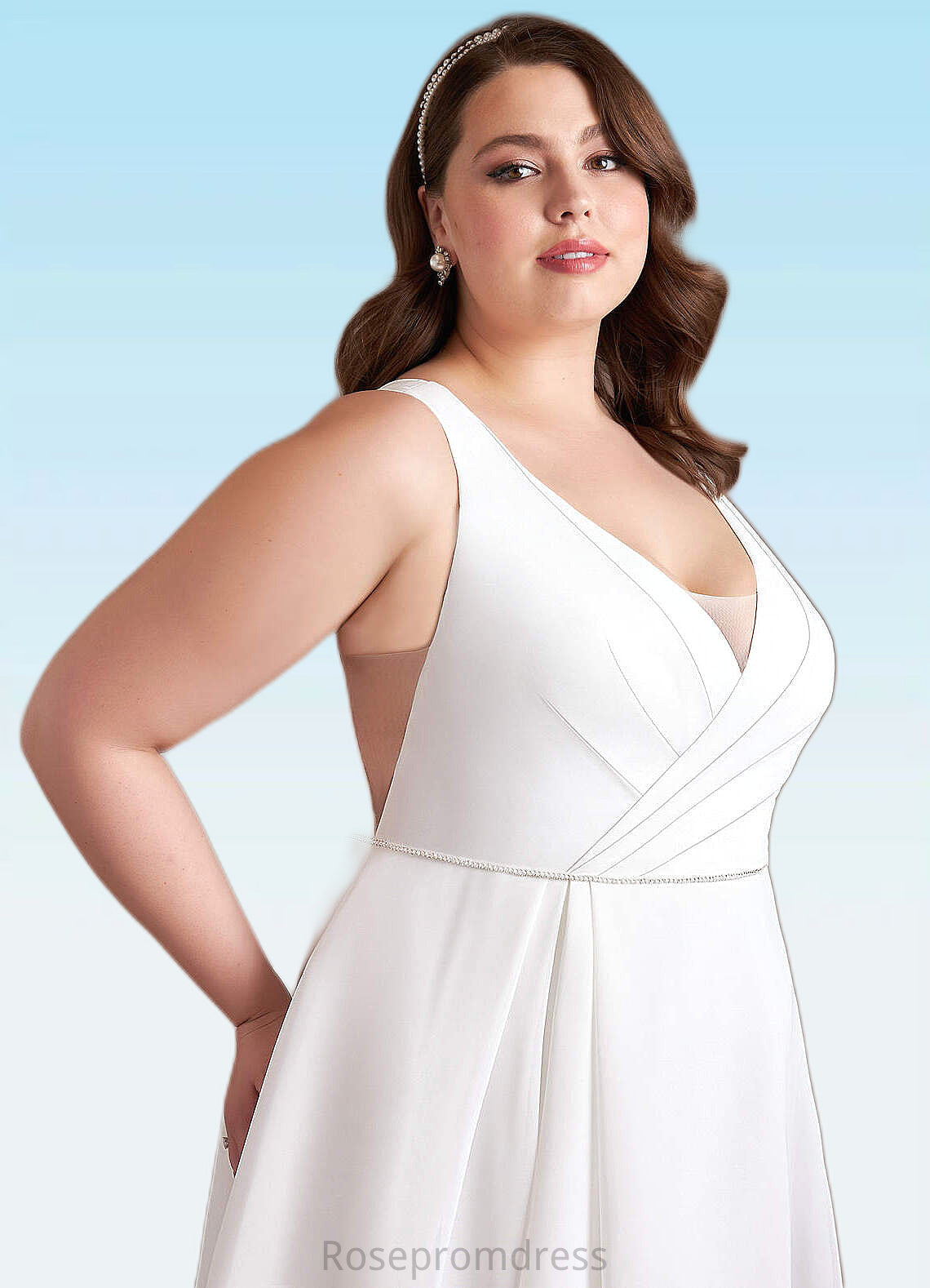 Cecilia A-Line Pleated Chiffon Chapel Train Dress Diamond White SRSP0022786