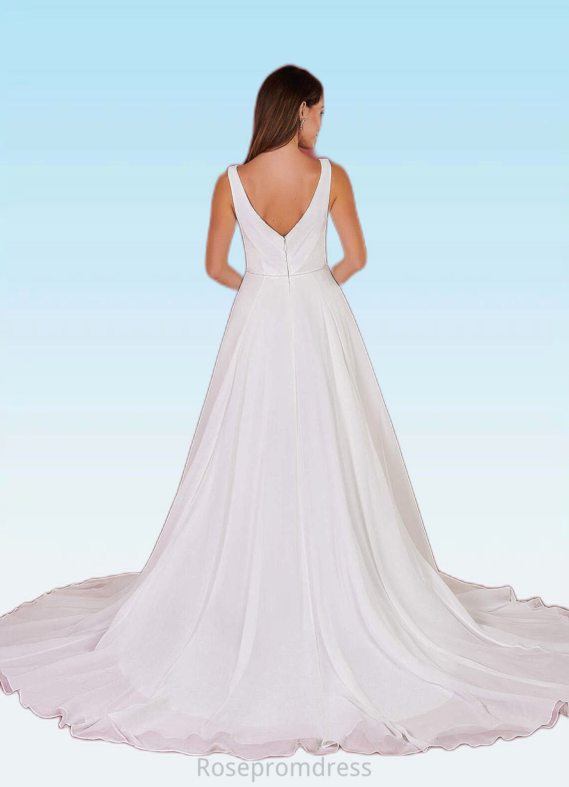 Cecilia A-Line Pleated Chiffon Chapel Train Dress Diamond White SRSP0022786