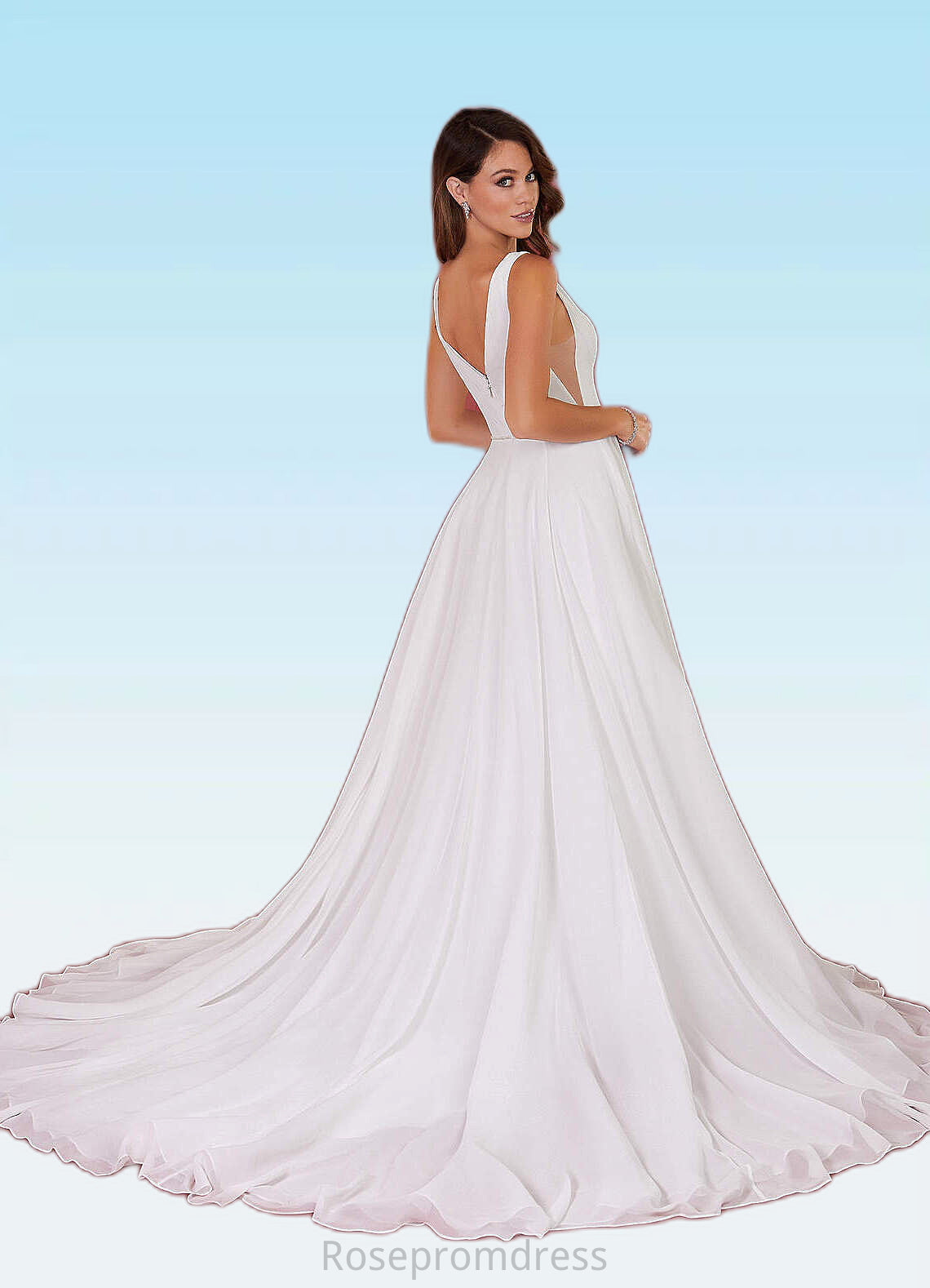 Cecilia A-Line Pleated Chiffon Chapel Train Dress Diamond White SRSP0022786