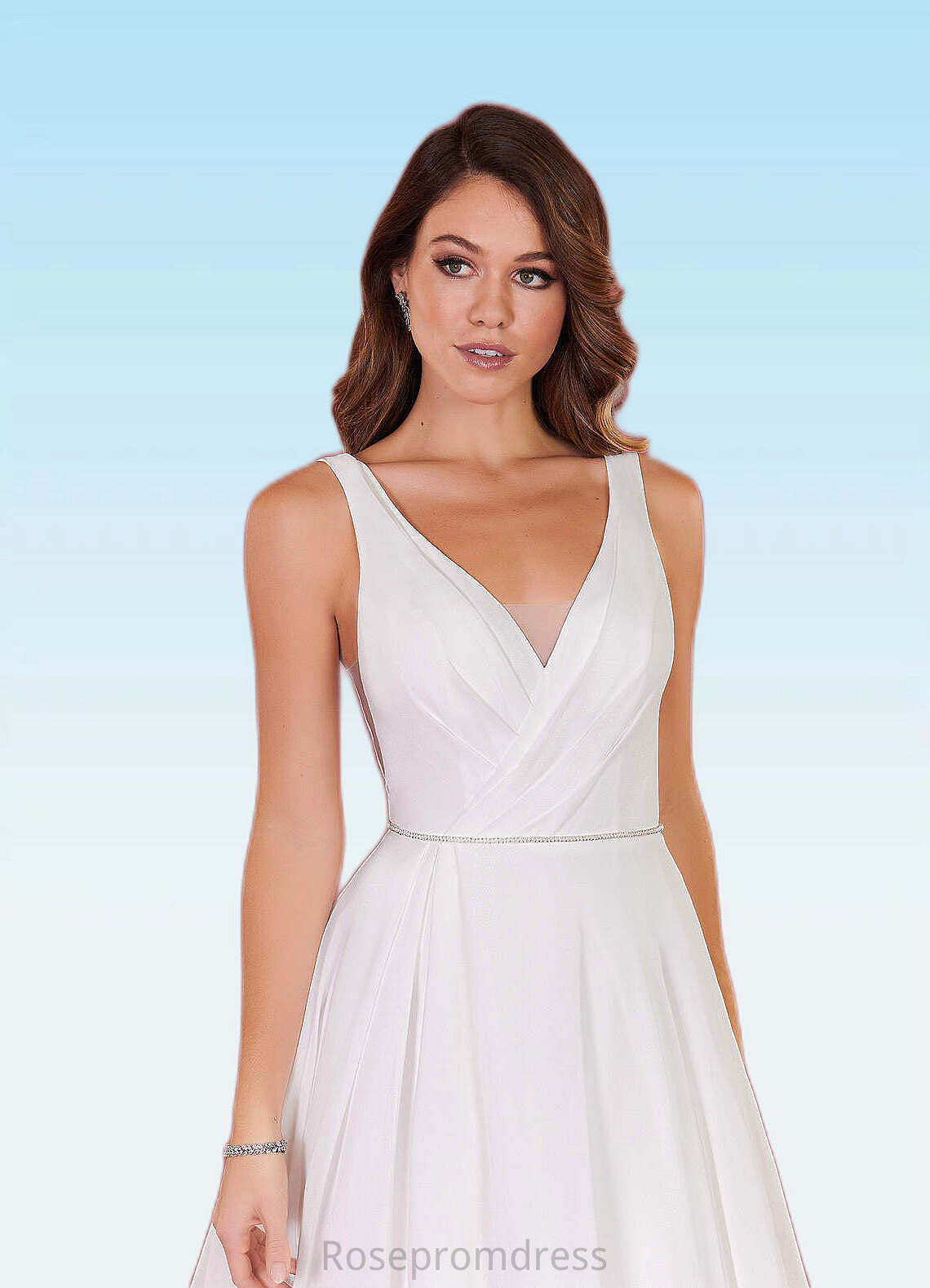 Cecilia A-Line Pleated Chiffon Chapel Train Dress Diamond White SRSP0022786
