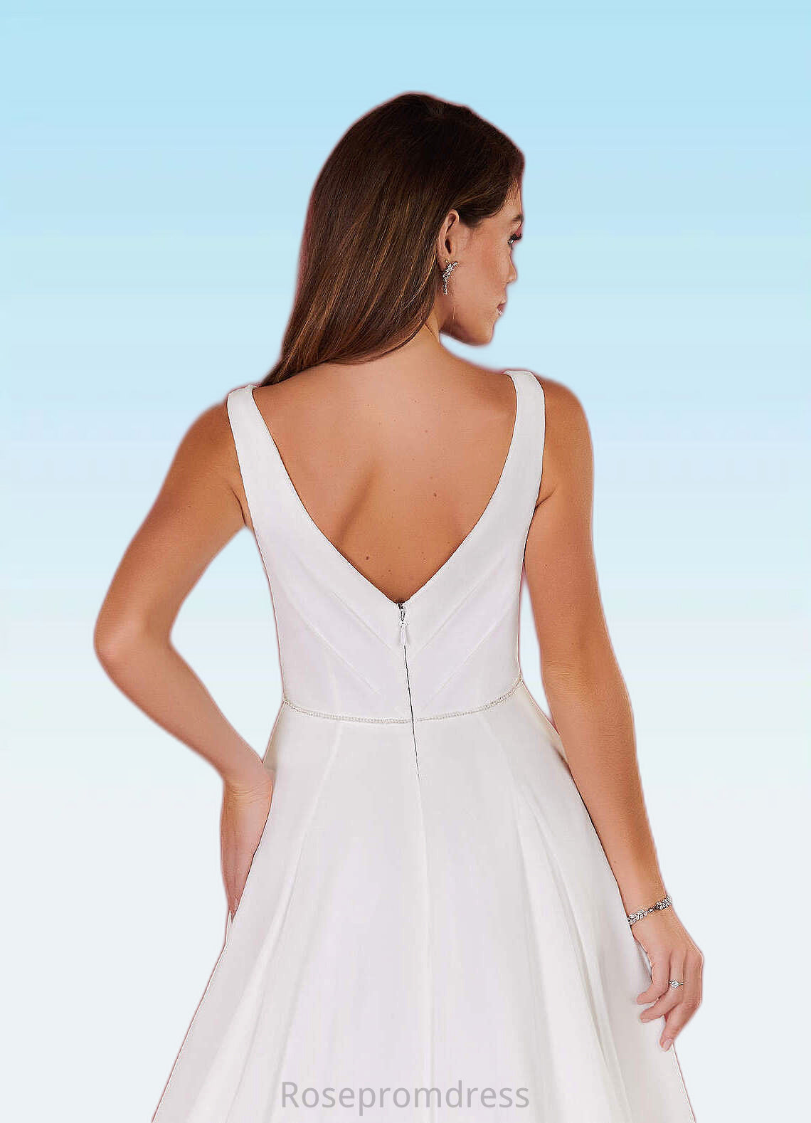 Cecilia A-Line Pleated Chiffon Chapel Train Dress Diamond White SRSP0022786