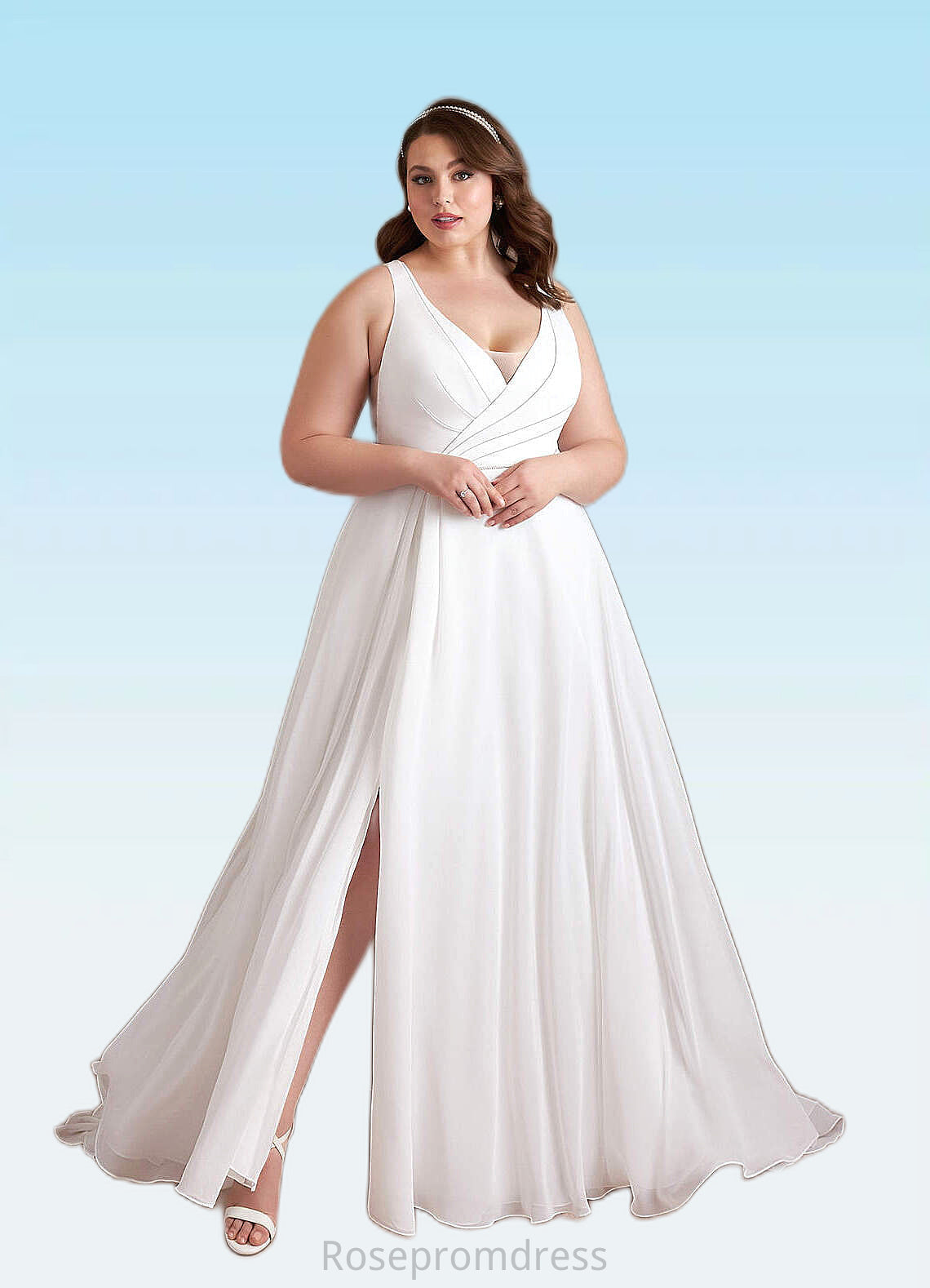 Cecilia A-Line Pleated Chiffon Chapel Train Dress Diamond White SRSP0022786