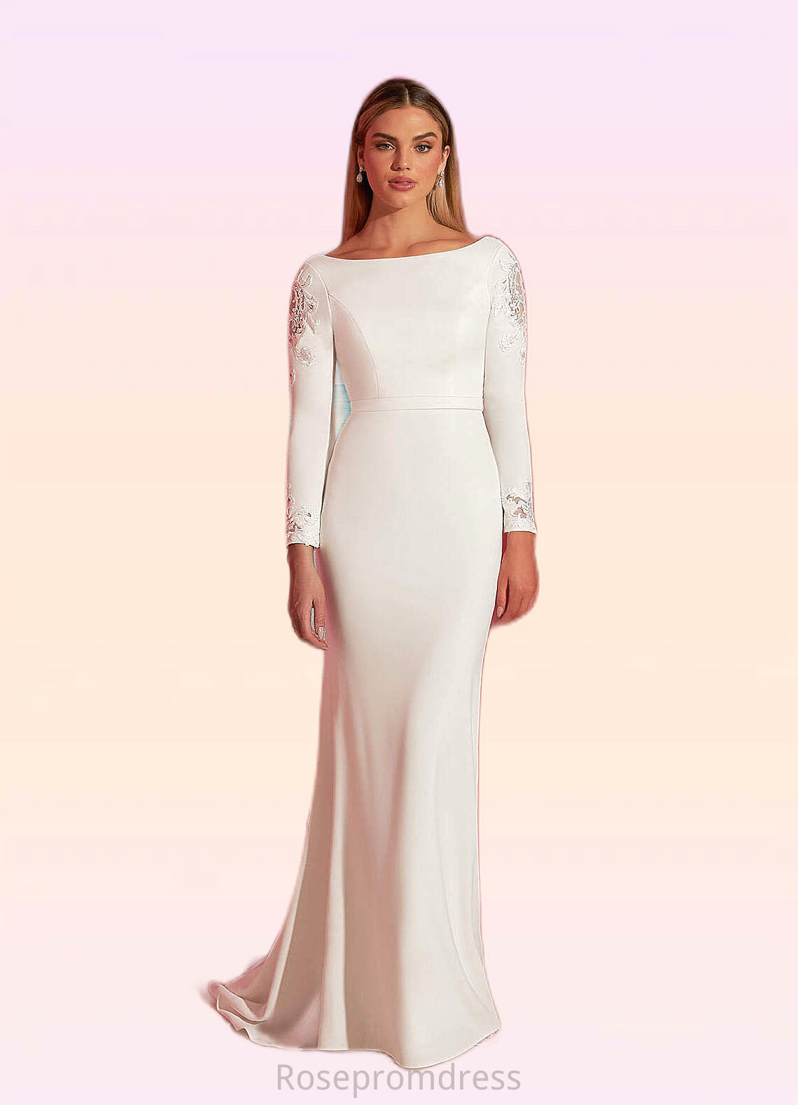 Nadia Mermaid Scoop Sequins Stretch Crepe Chapel Train Dress Diamond White SRSP0022790