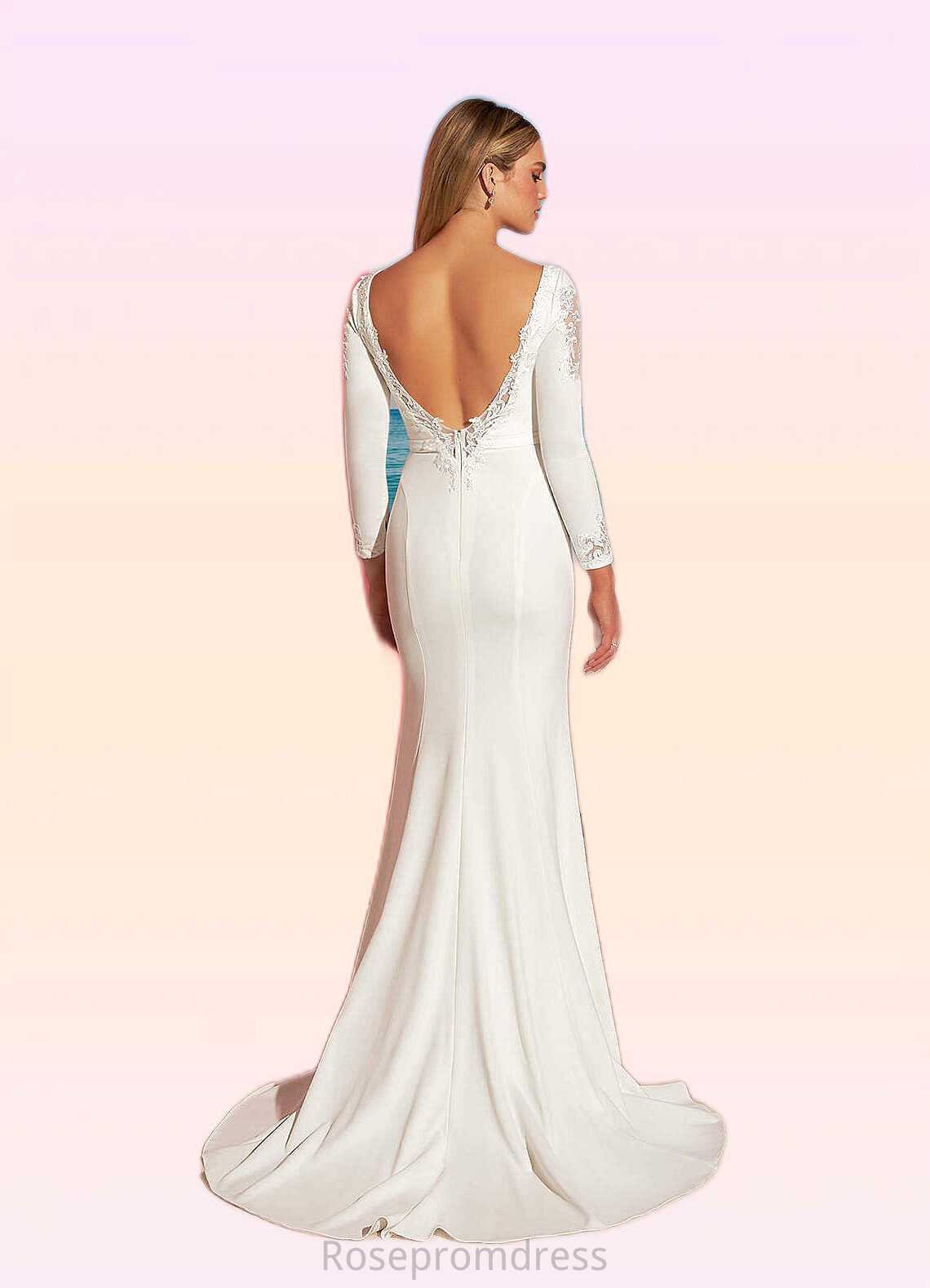 Nadia Mermaid Scoop Sequins Stretch Crepe Chapel Train Dress Diamond White SRSP0022790