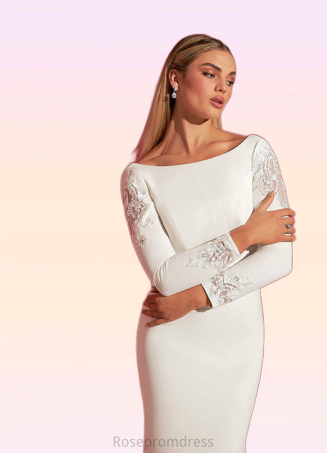 Nadia Mermaid Scoop Sequins Stretch Crepe Chapel Train Dress Diamond White SRSP0022790