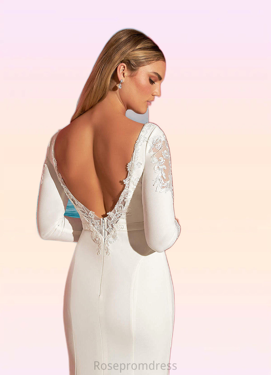 Nadia Mermaid Scoop Sequins Stretch Crepe Chapel Train Dress Diamond White SRSP0022790