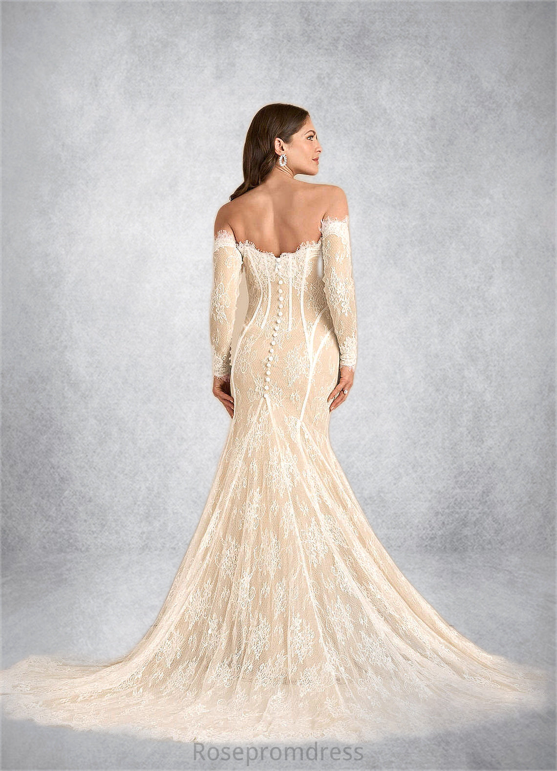 Chana Mermaid Off the Shoulder Tulle Chapel Train Dress Diamond White/Champagne SRSP0022793