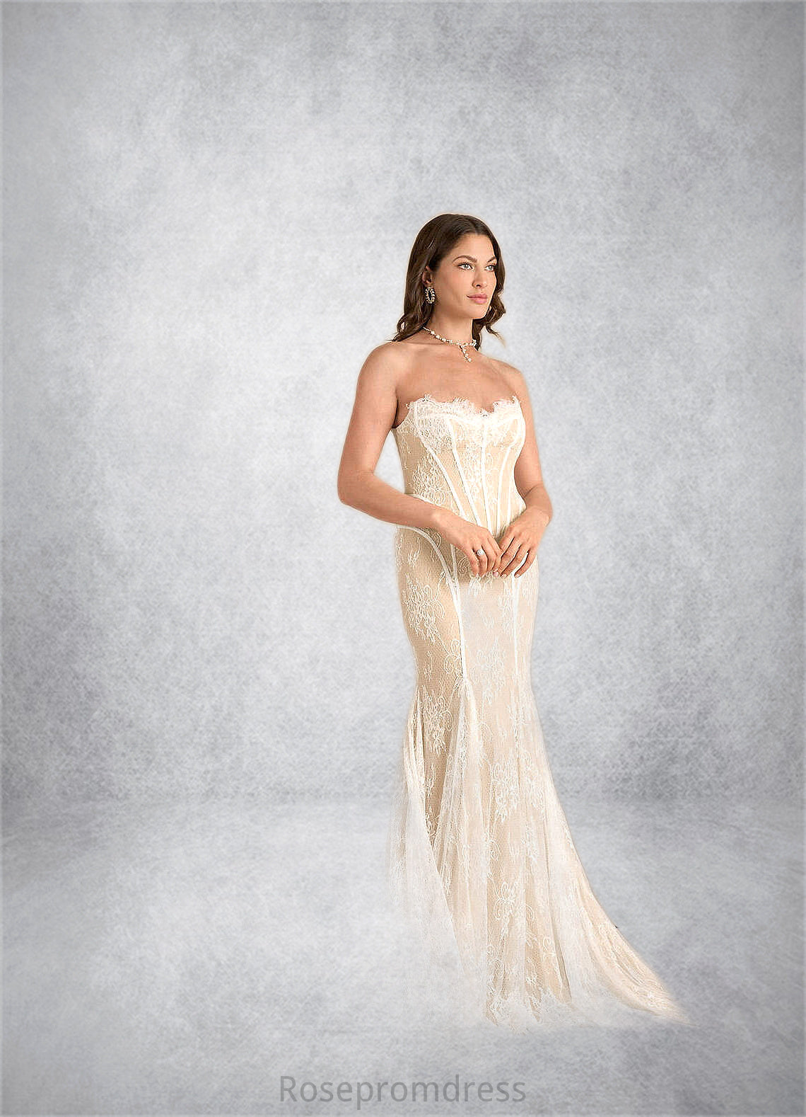 Chana Mermaid Off the Shoulder Tulle Chapel Train Dress Diamond White/Champagne SRSP0022793