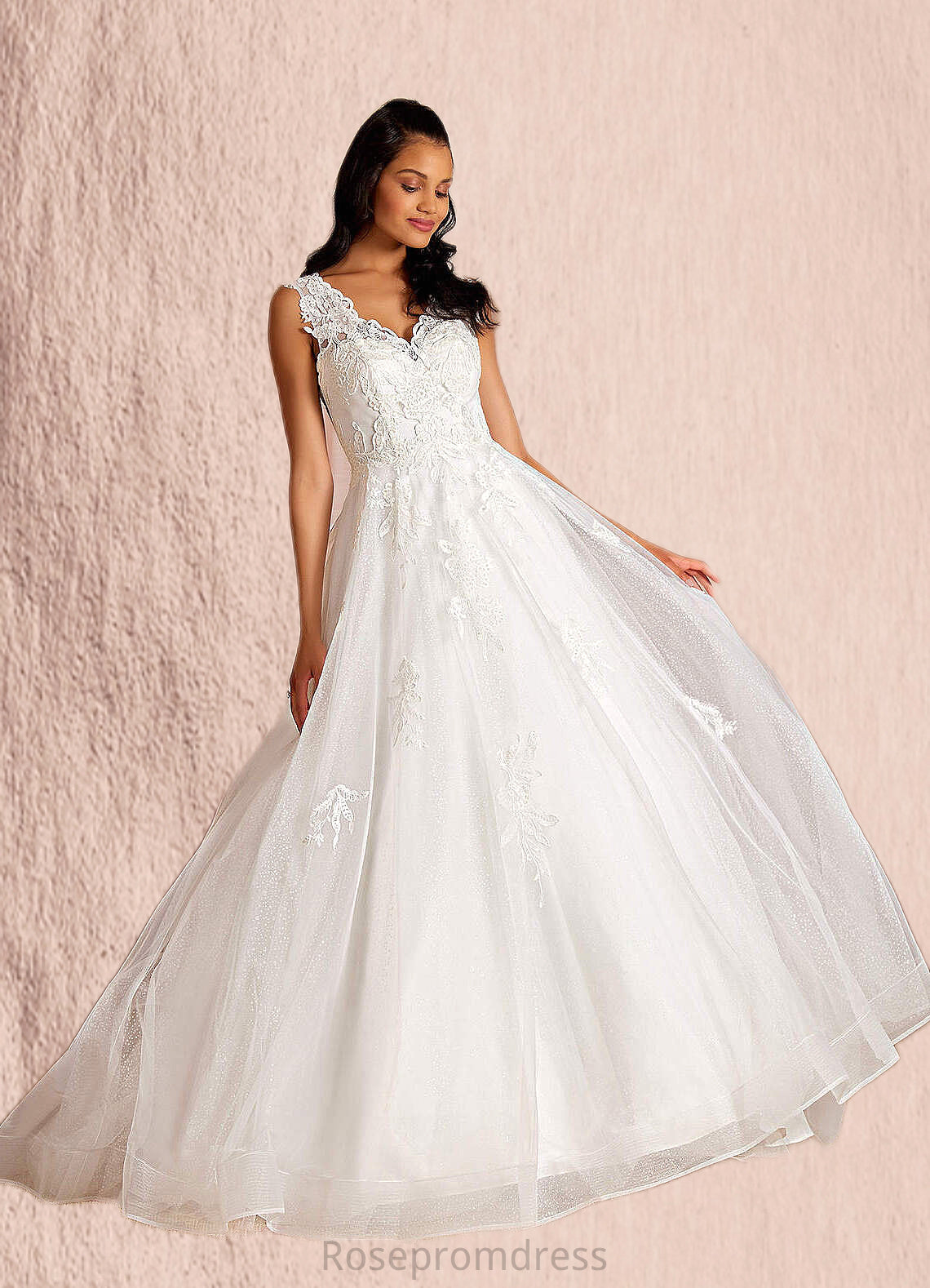Elianna A-Line Sequins Tulle Chapel Train Dress Diamond White SRSP0022795