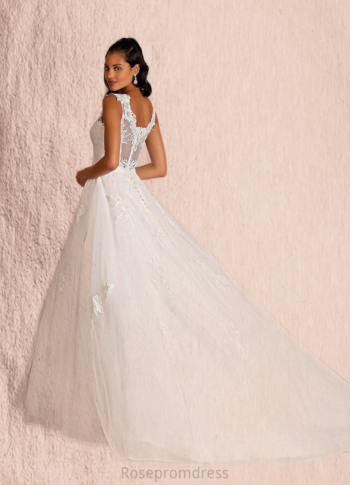Elianna A-Line Sequins Tulle Chapel Train Dress Diamond White SRSP0022795