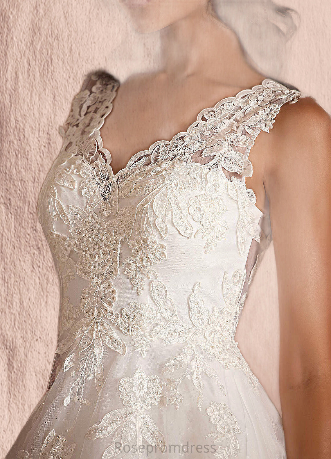 Elianna A-Line Sequins Tulle Chapel Train Dress Diamond White SRSP0022795