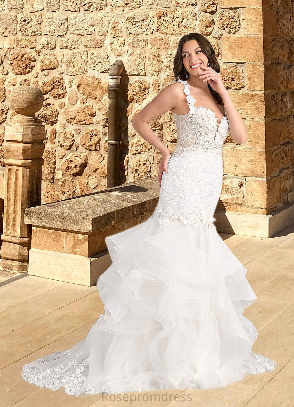 Olga Mermaid Lace Tulle Chapel Train Dress Diamond White/Nude SRSP0022801