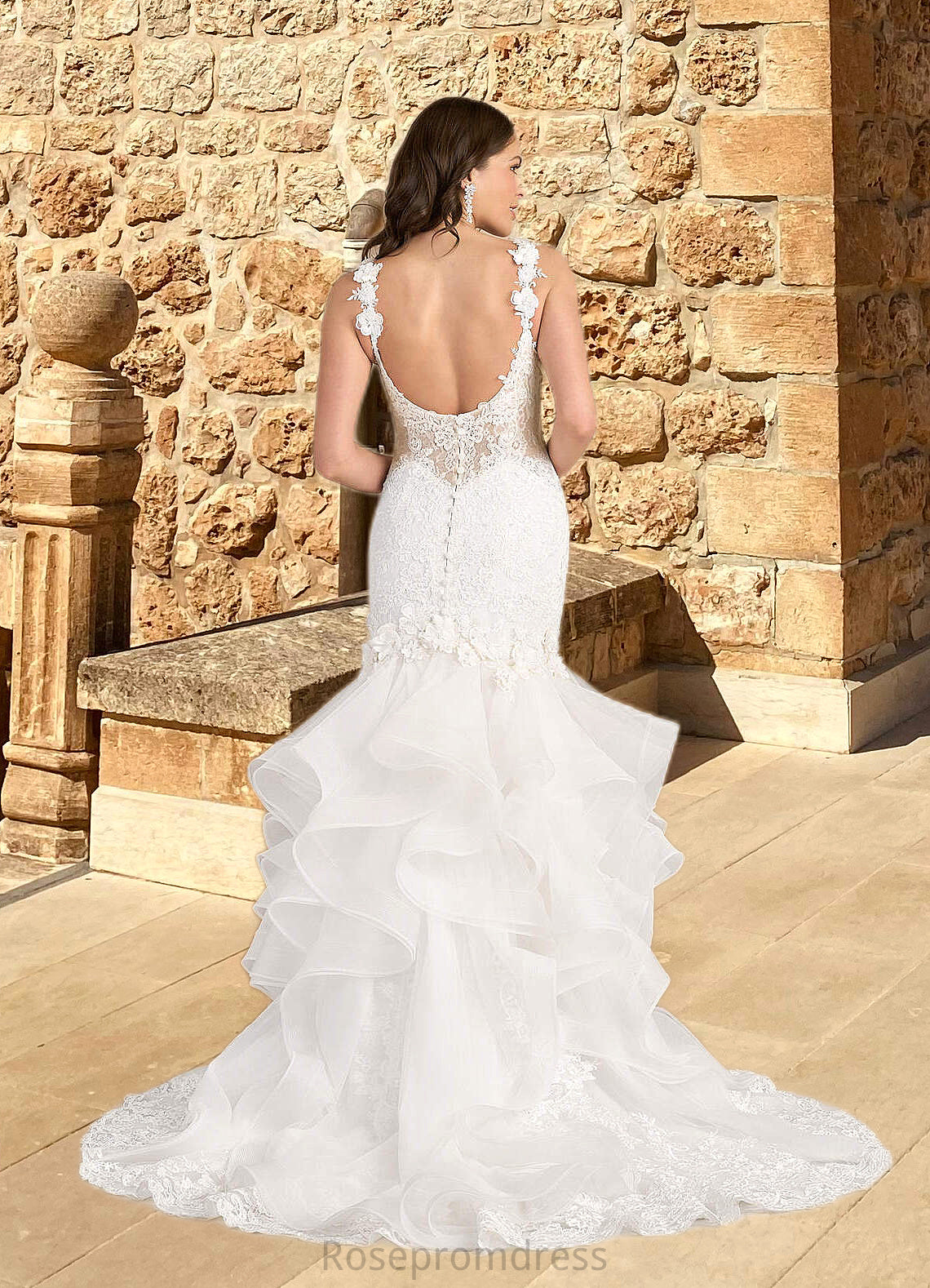 Olga Mermaid Lace Tulle Chapel Train Dress Diamond White/Nude SRSP0022801