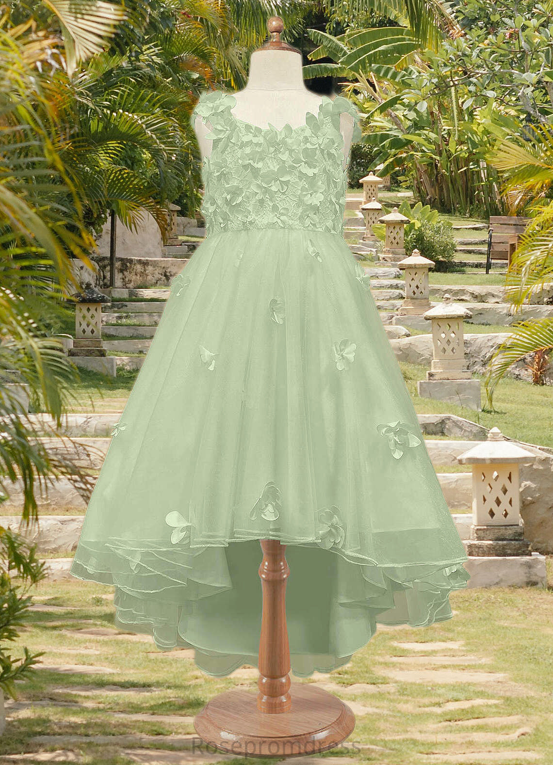 Emmy Ball-Gown Lace Tulle Asymmetrical Dress Dusty Sage SRSP0022802