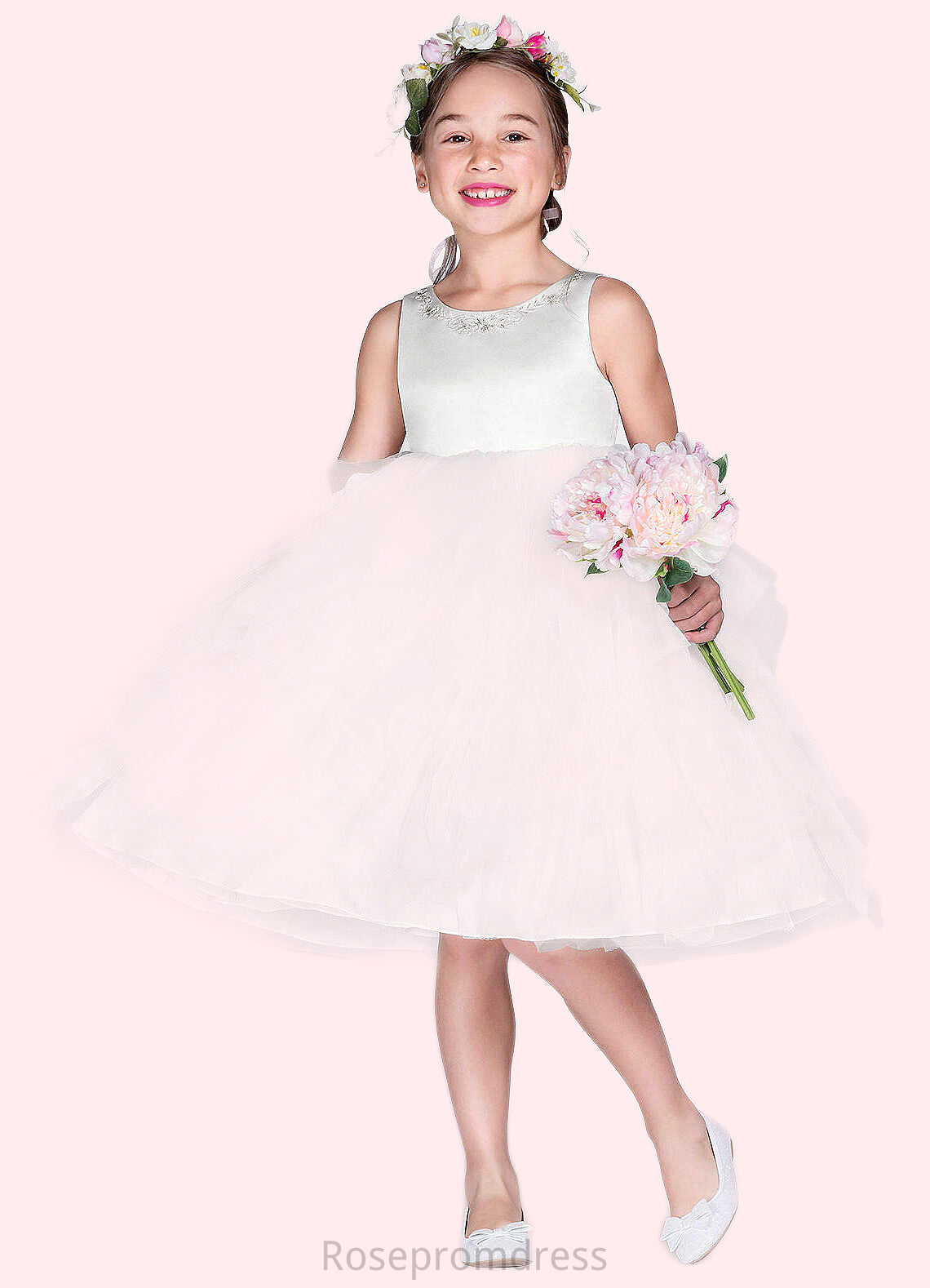 Jayla Ball-Gown Embroidered Tulle Knee-Length Dress Diamond White SRSP0022808