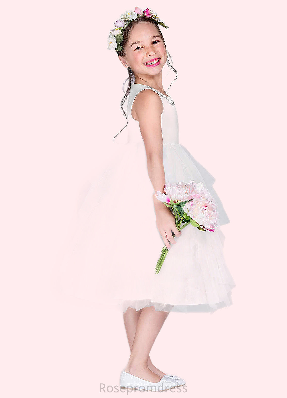 Jayla Ball-Gown Embroidered Tulle Knee-Length Dress Diamond White SRSP0022808