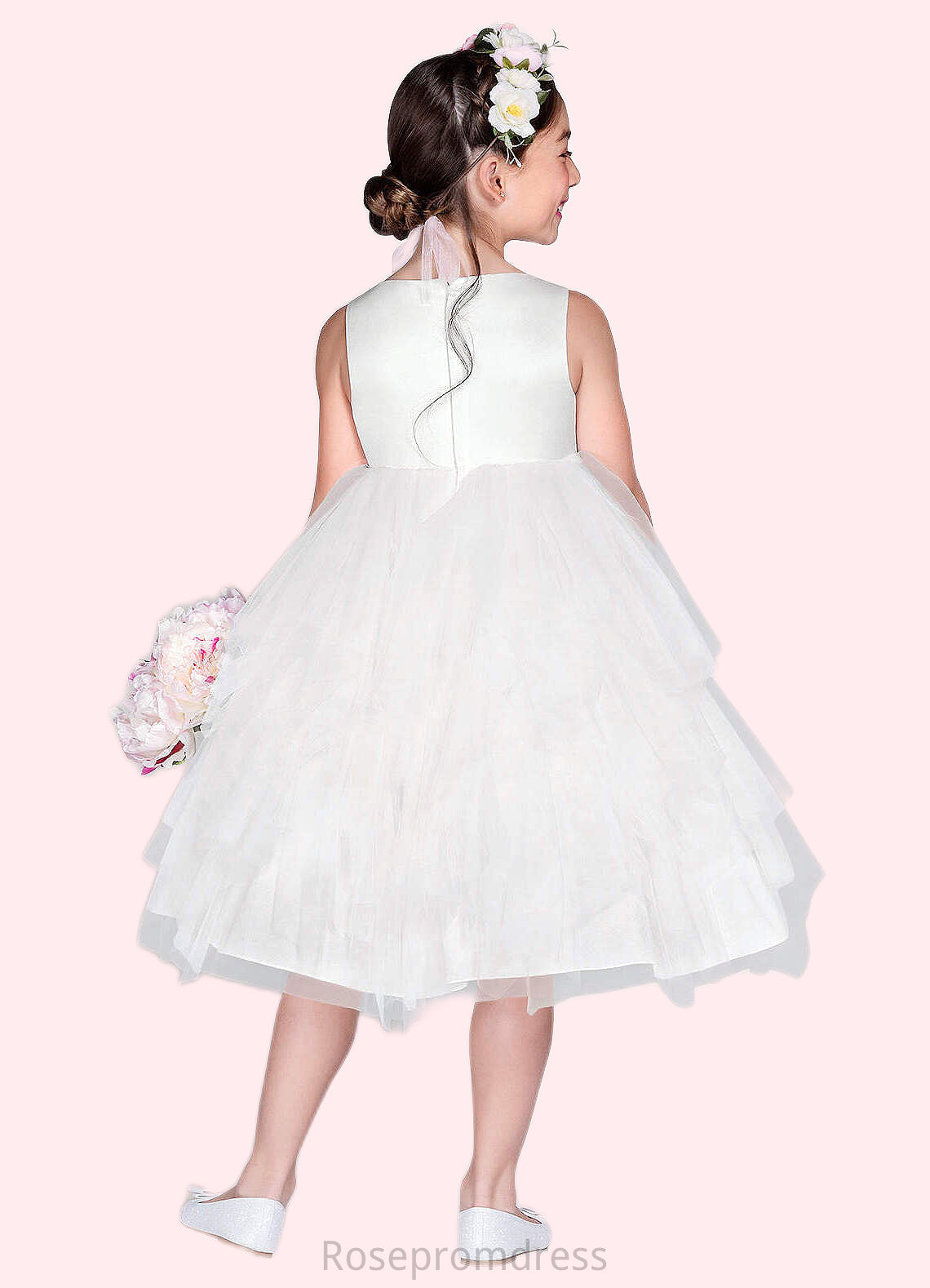 Jayla Ball-Gown Embroidered Tulle Knee-Length Dress Diamond White SRSP0022808