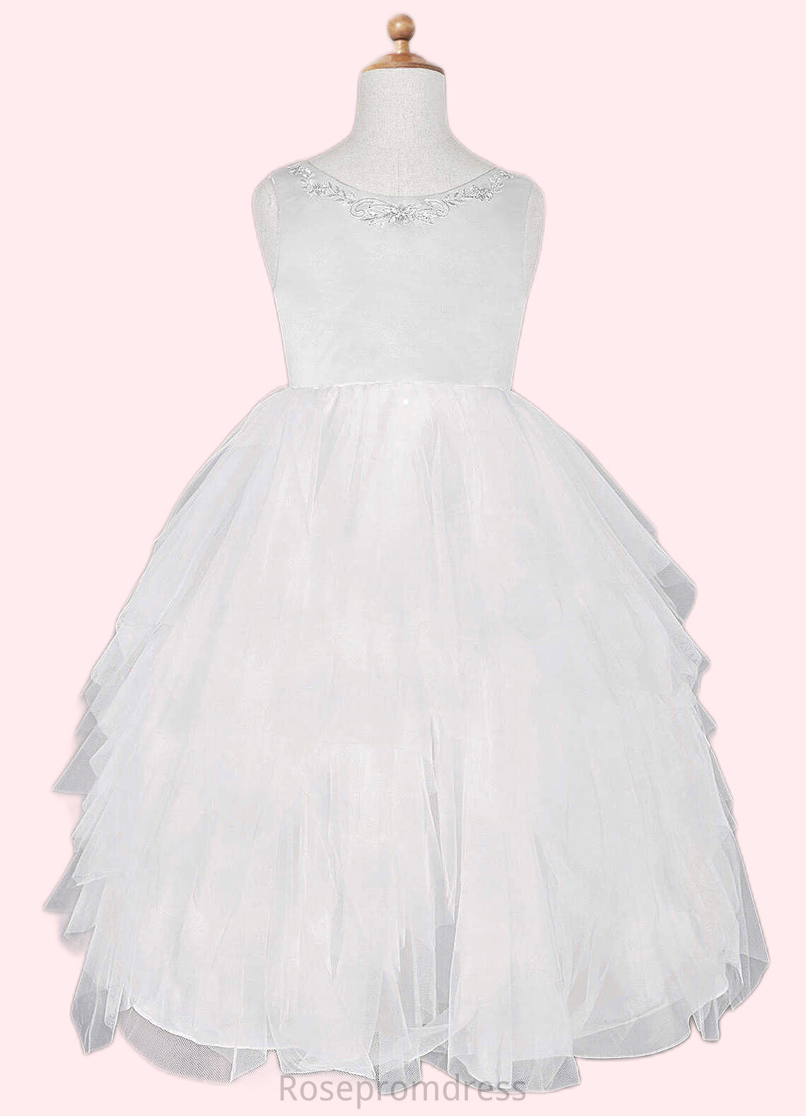 Jayla Ball-Gown Embroidered Tulle Knee-Length Dress Diamond White SRSP0022808