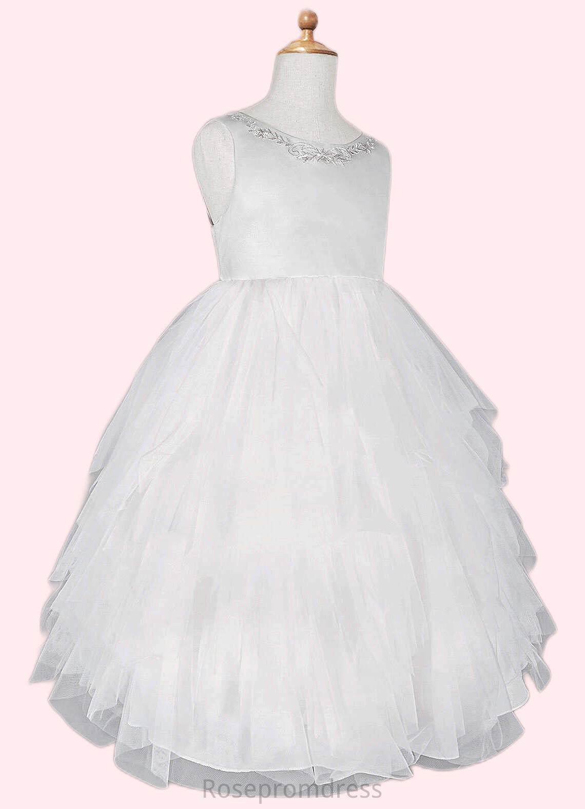 Jayla Ball-Gown Embroidered Tulle Knee-Length Dress Diamond White SRSP0022808