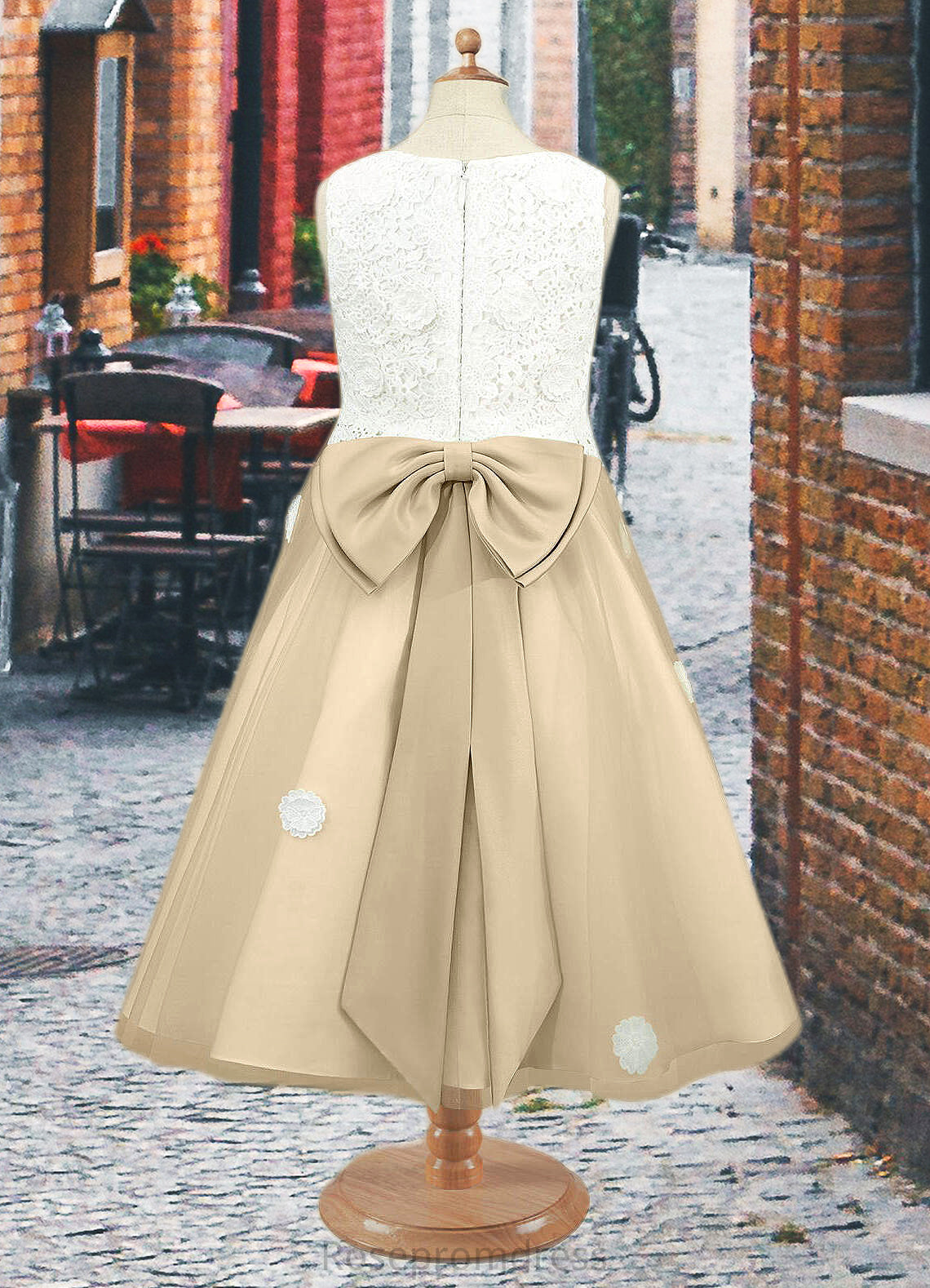 Aliza A-Line Lace Tulle Tea-Length Dress Ivory/Champagne SRSP0022812